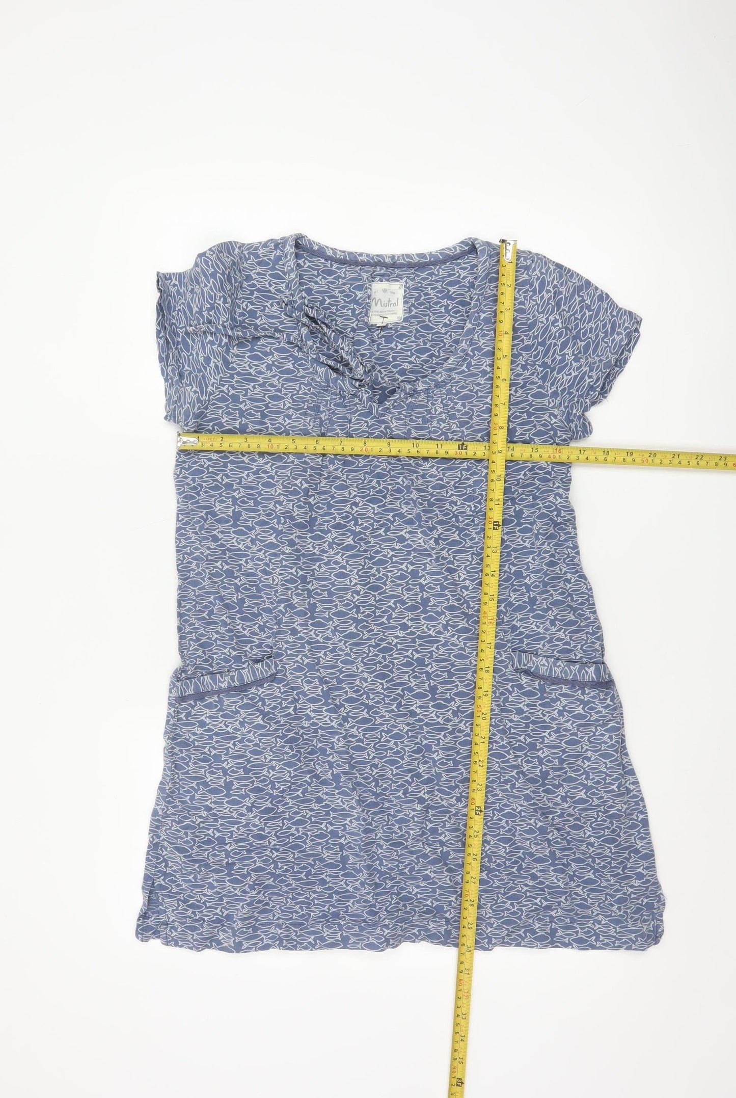 Mistral Women Blue Linen Blend Short Sleeve Shift Dress Size 10