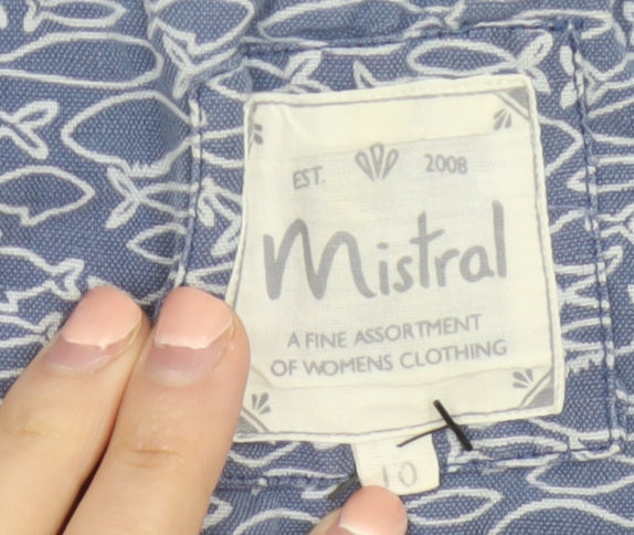 Mistral Women Blue Linen Blend Short Sleeve Shift Dress Size 10