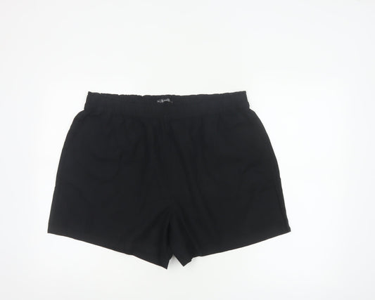Dunnes Women Black L Lightweight Linen Blend Pull On Casual Shorts