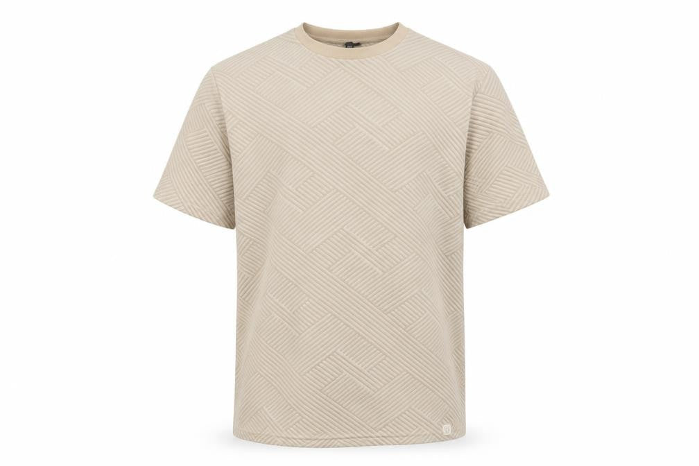 River Island Men's Beige Geometric Textured Crew Neck T-Shirt XL