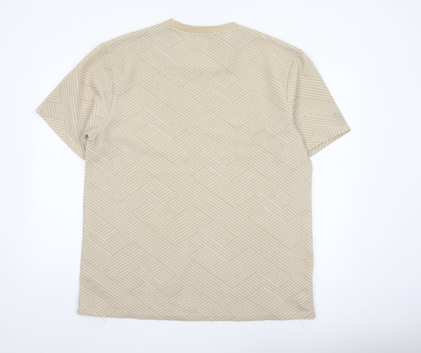 River Island Men's Beige Geometric Textured Crew Neck T-Shirt XL