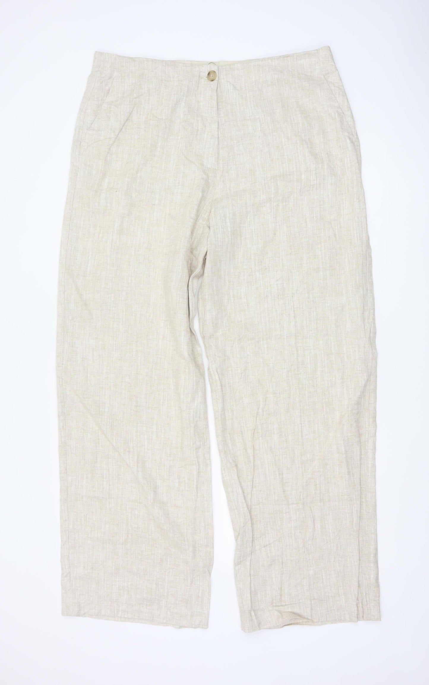 Marks and Spencer Womens Beige Linen Blend Trousers Size 18 Tall