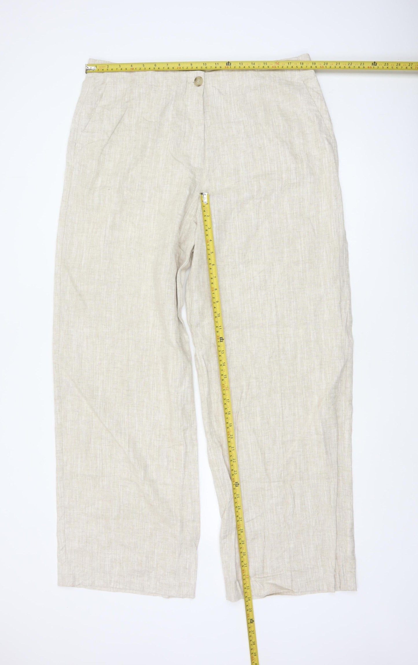 Marks and Spencer Womens Beige Linen Blend Trousers Size 18 Tall