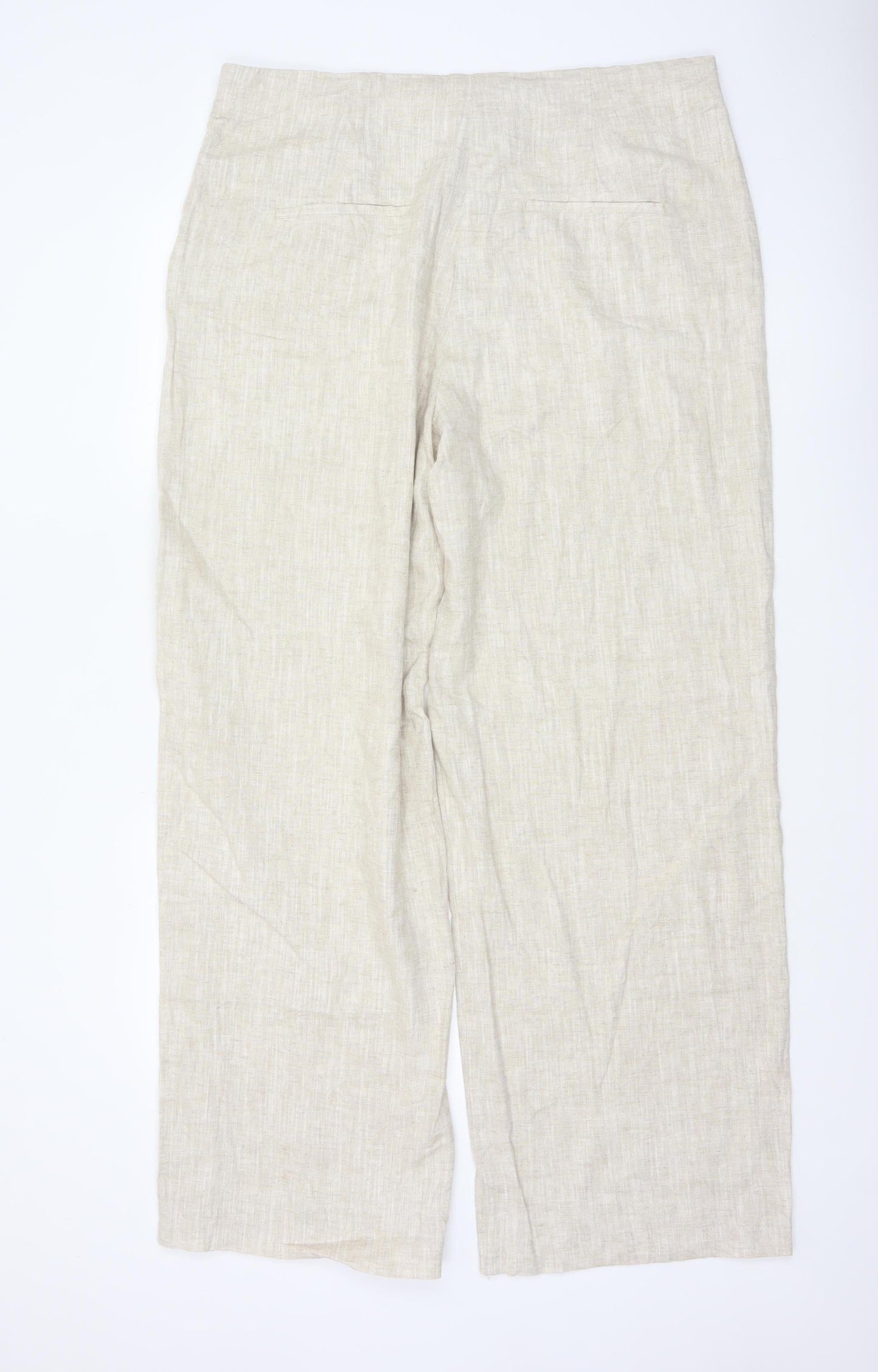 Marks and Spencer Womens Beige Linen Blend Trousers Size 18 Tall