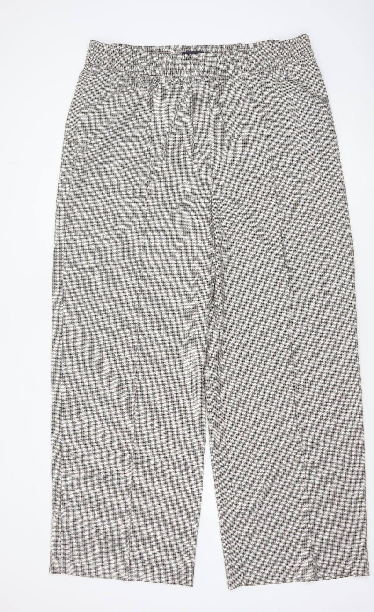 Marks and Spencer Women's Grey Check Trousers Size 20L Elastic Waist