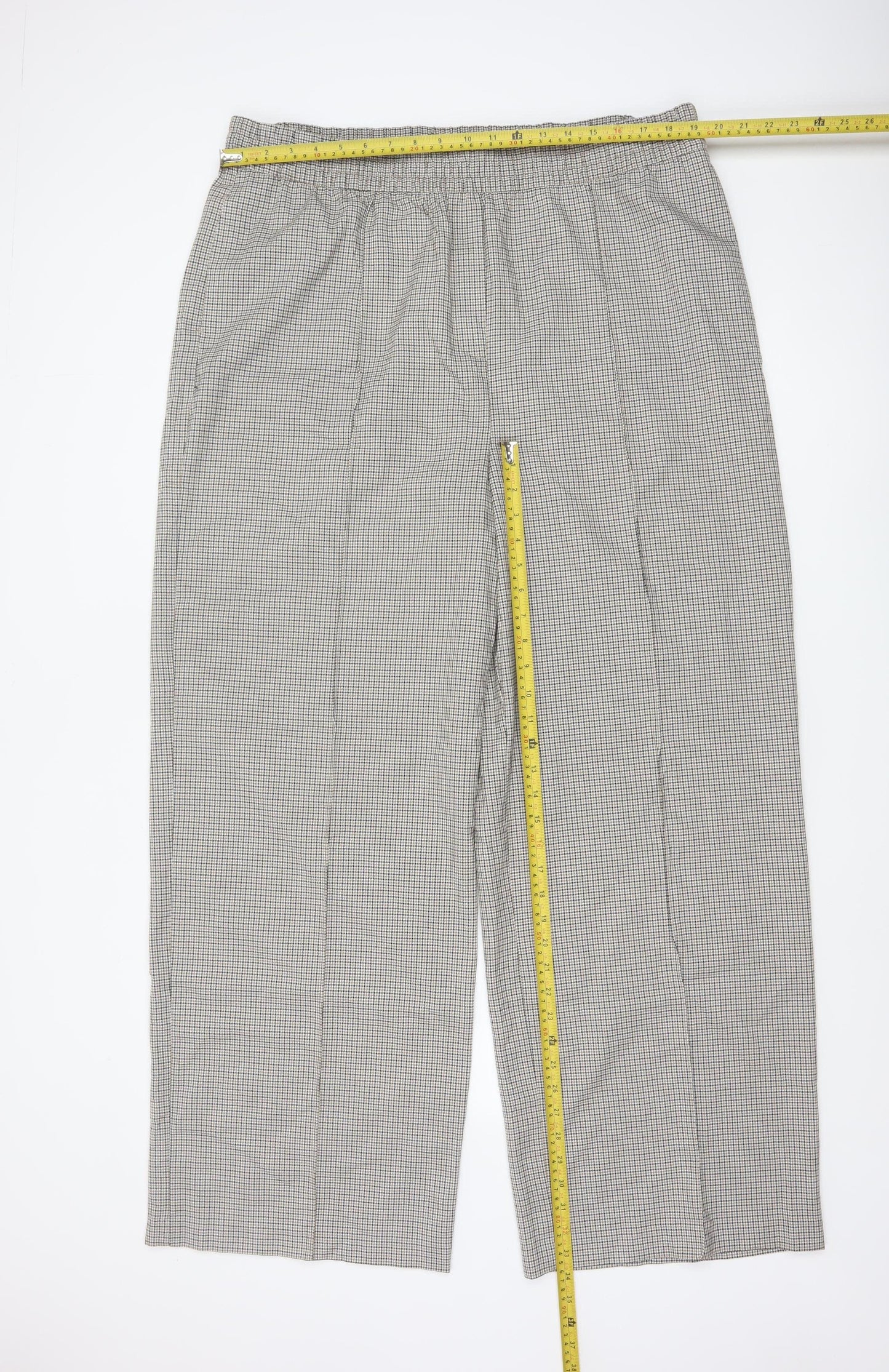Marks and Spencer Women's Grey Check Trousers Size 20L Elastic Waist