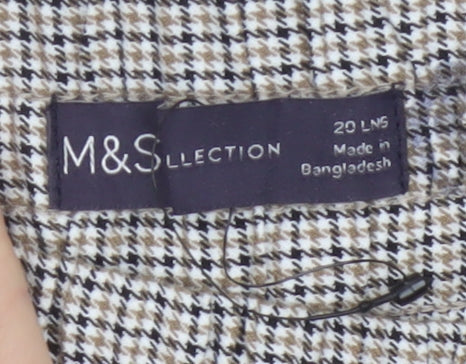 Marks and Spencer Women's Grey Check Trousers Size 20L Elastic Waist