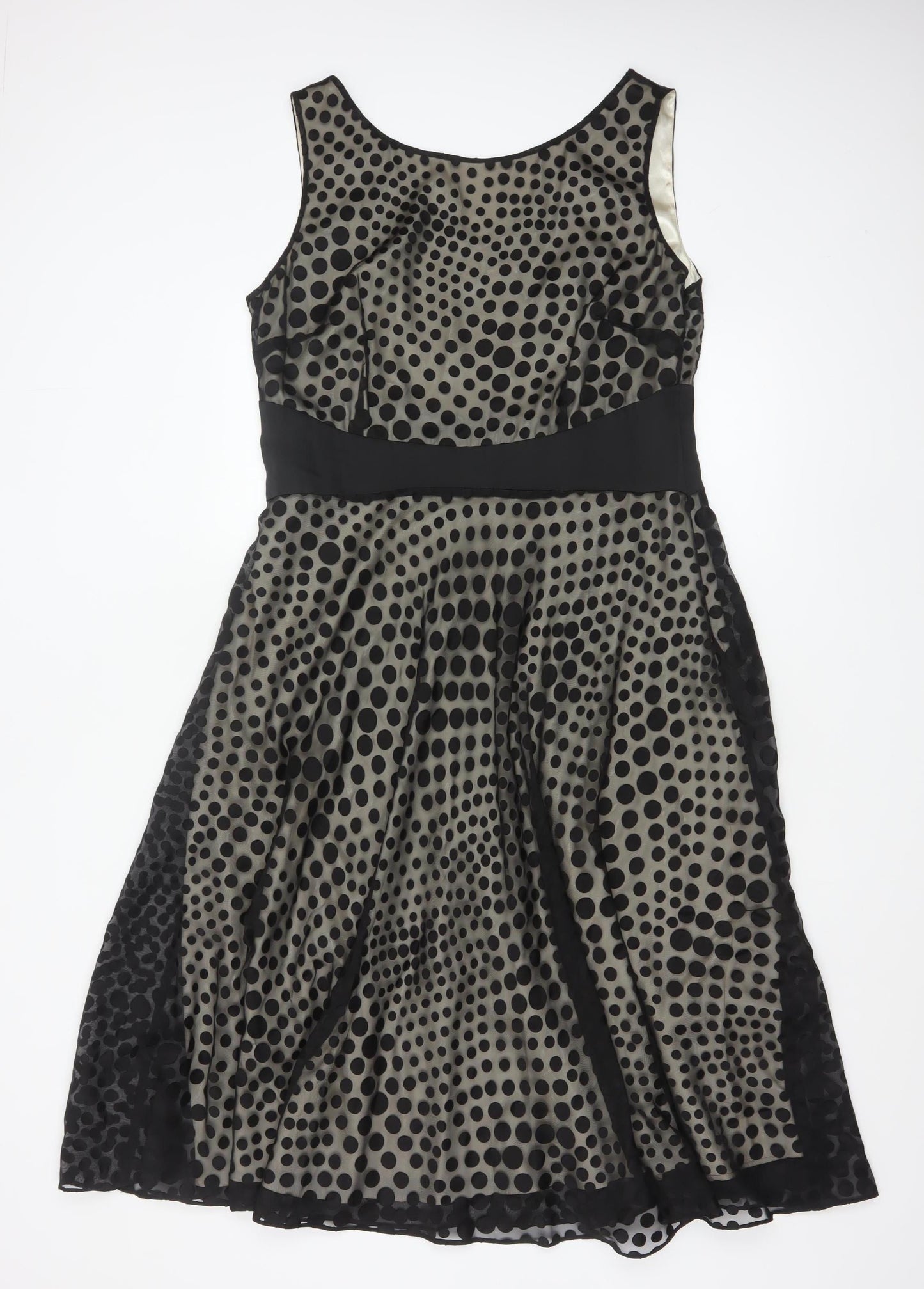 Jacques Vert Women’s Black Polka Dot Fit & Flare Dress Size 14