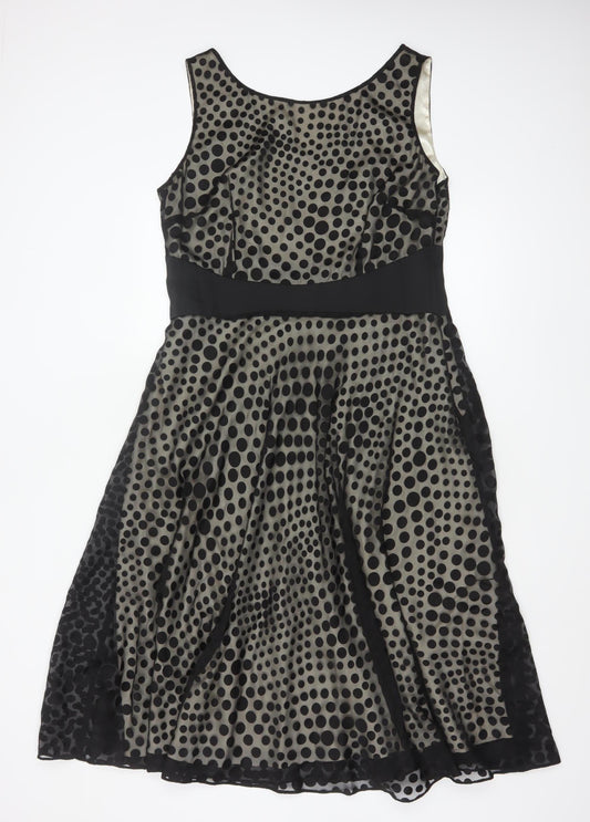 Jacques Vert Women’s Black Polka Dot Fit & Flare Dress Size 14