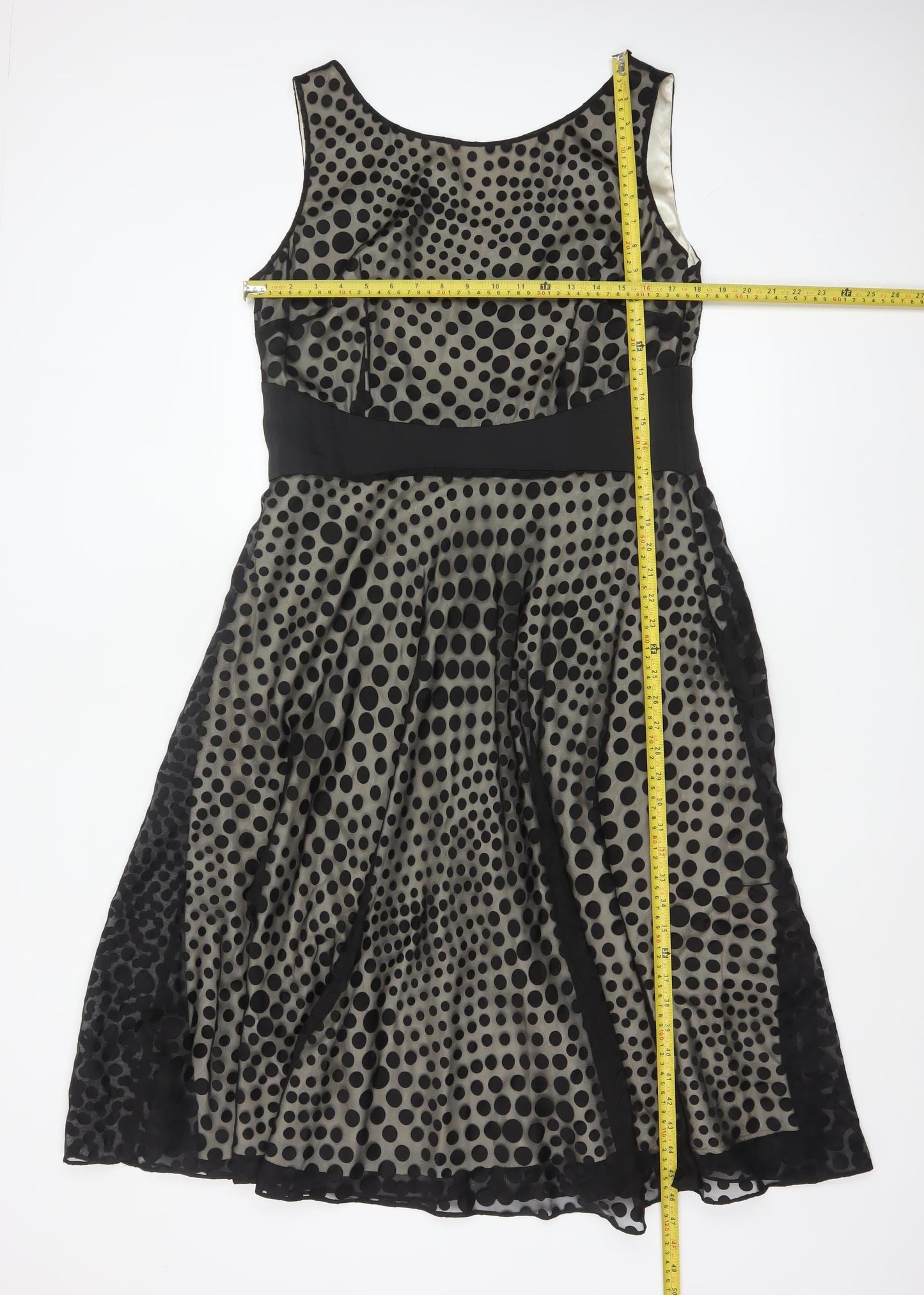 Jacques Vert Women’s Black Polka Dot Fit & Flare Dress Size 14