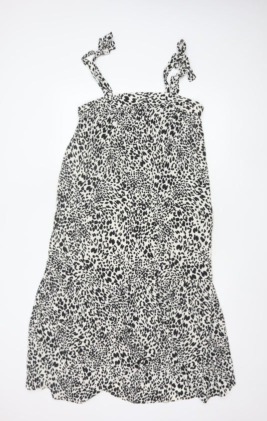 New Look Women’s Black Animal Print Strappy Slip Dress Size 10