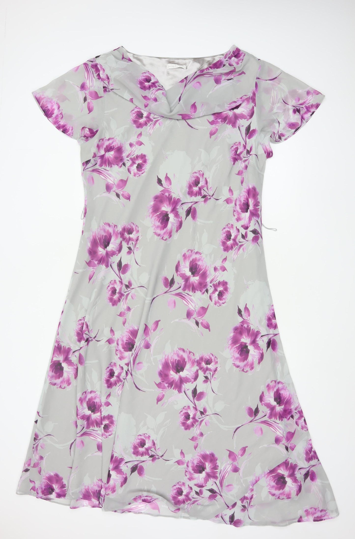 Jacques Vert Women's Grey Floral A-Line Cowl Neck Dress Size 20