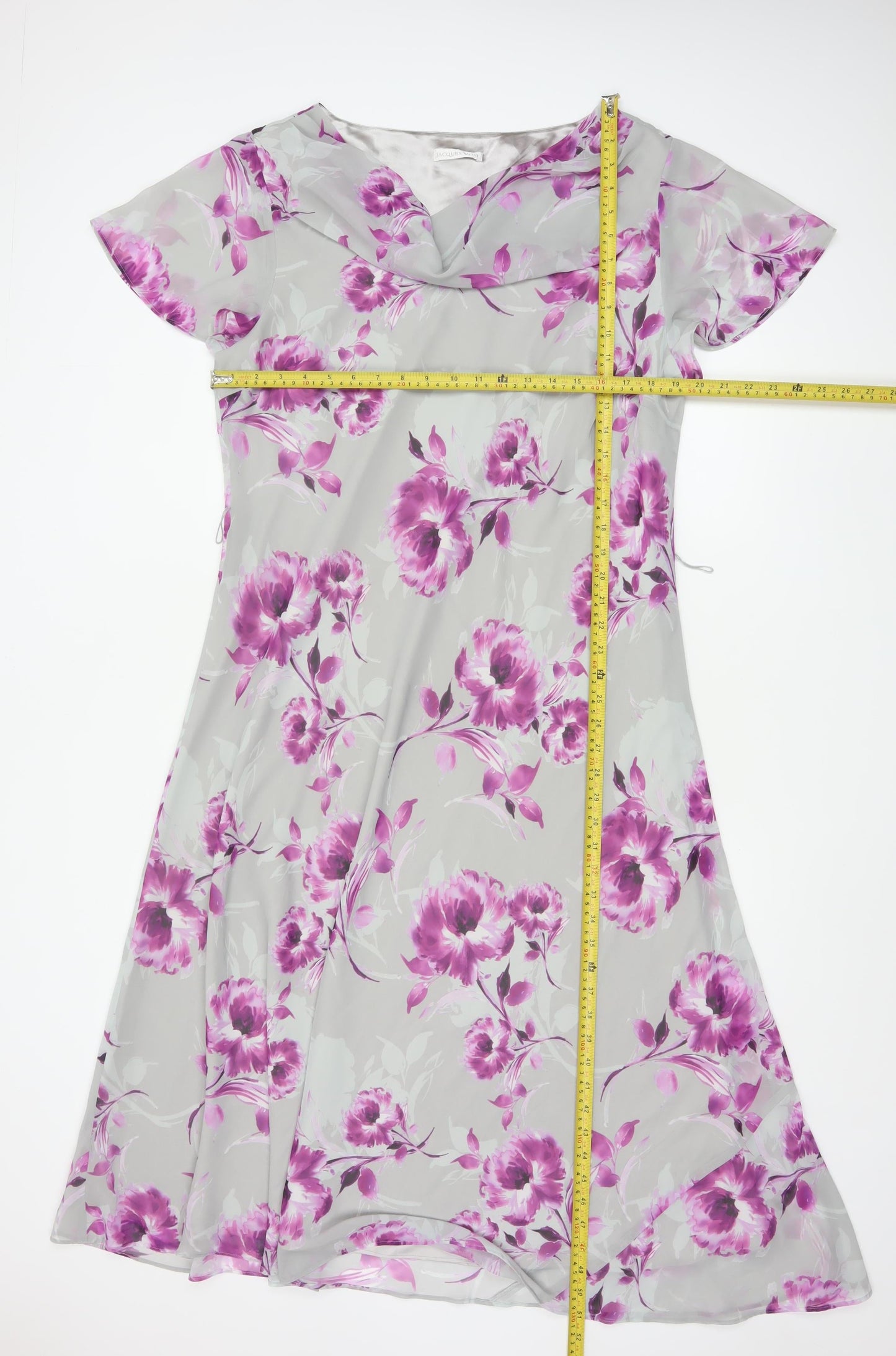 Jacques Vert Women's Grey Floral A-Line Cowl Neck Dress Size 20