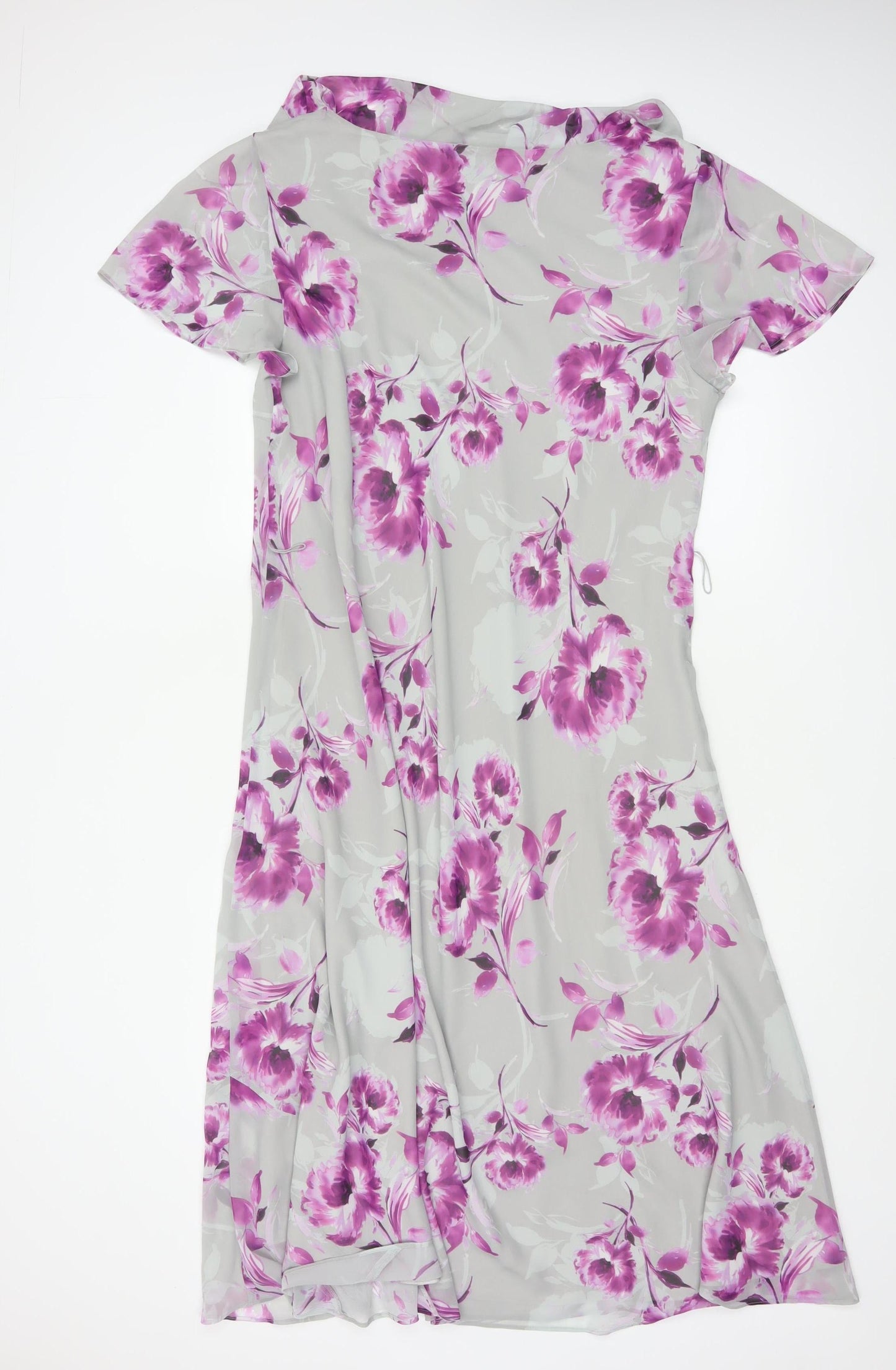 Jacques Vert Women's Grey Floral A-Line Cowl Neck Dress Size 20