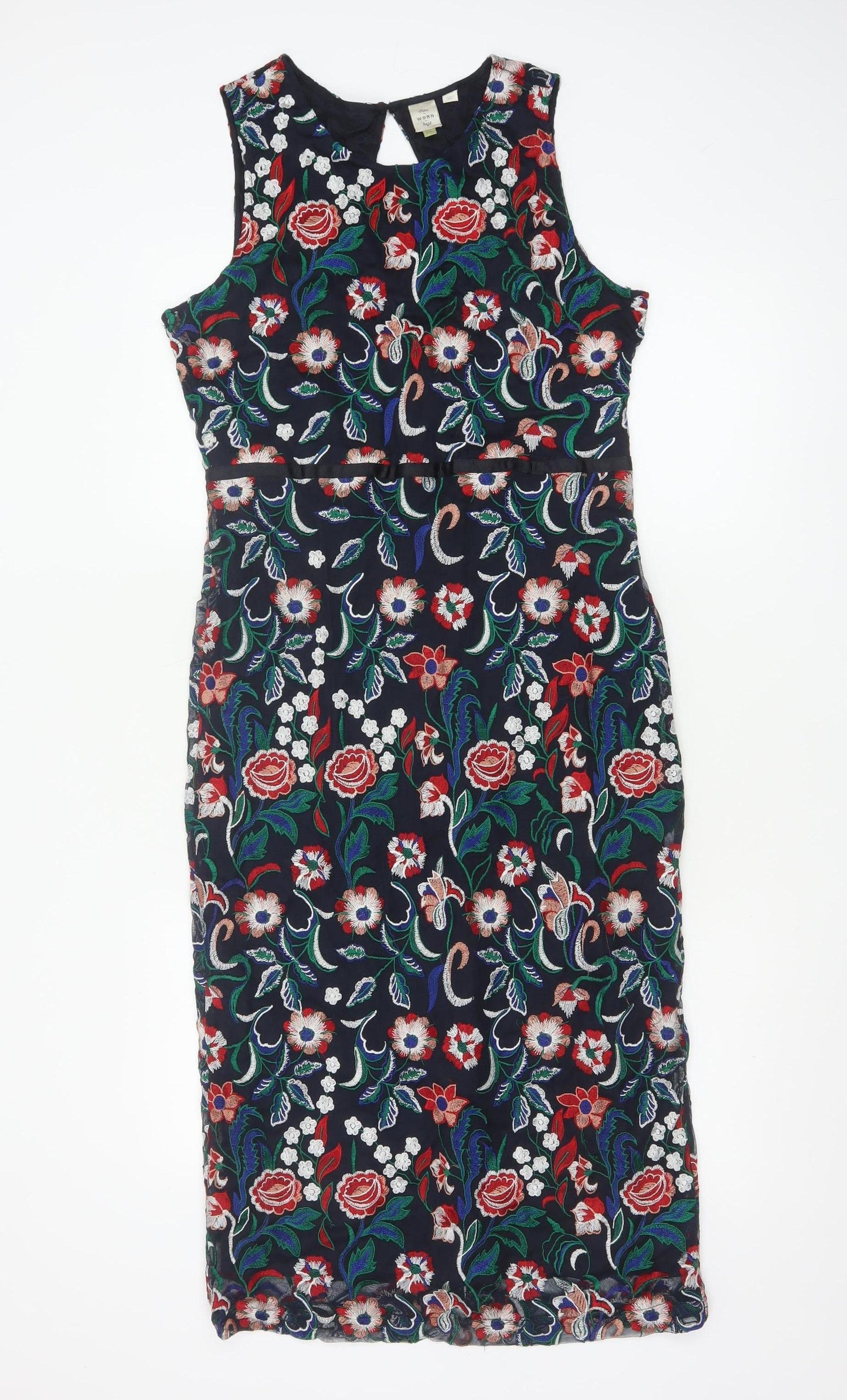 Seen Worn Kept Women's Multicoloured Floral Embroidered Sheath Dress Size 12