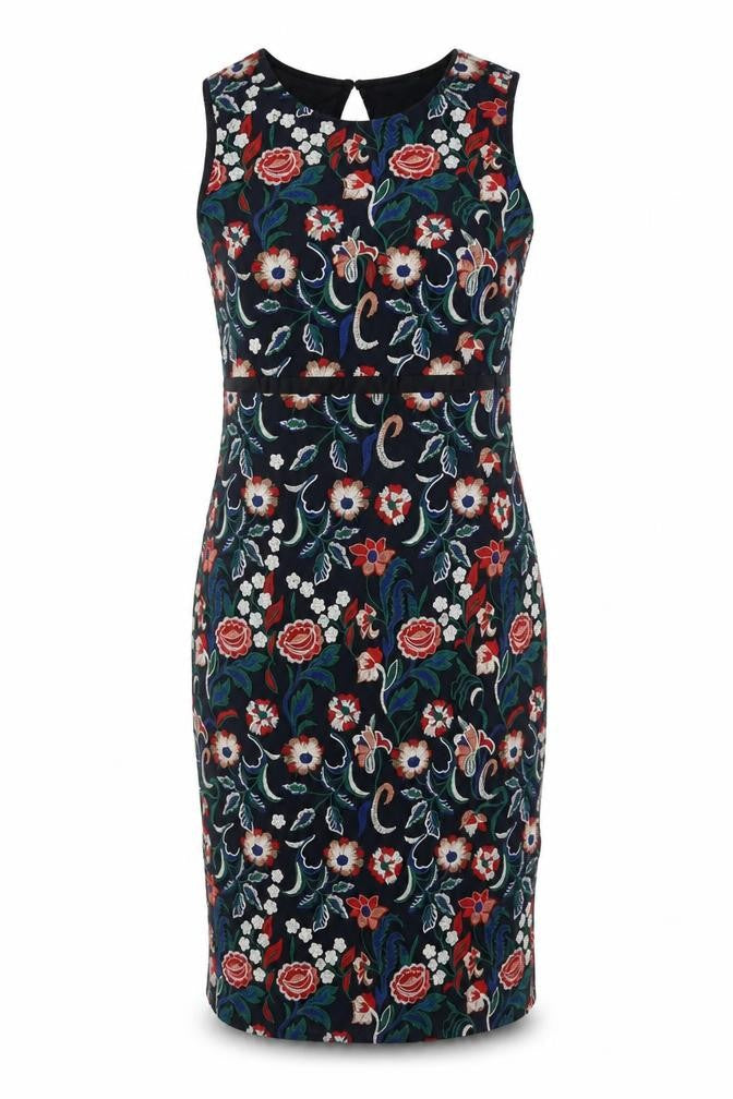 Seen Worn Kept Women's Multicoloured Floral Embroidered Sheath Dress Size 12