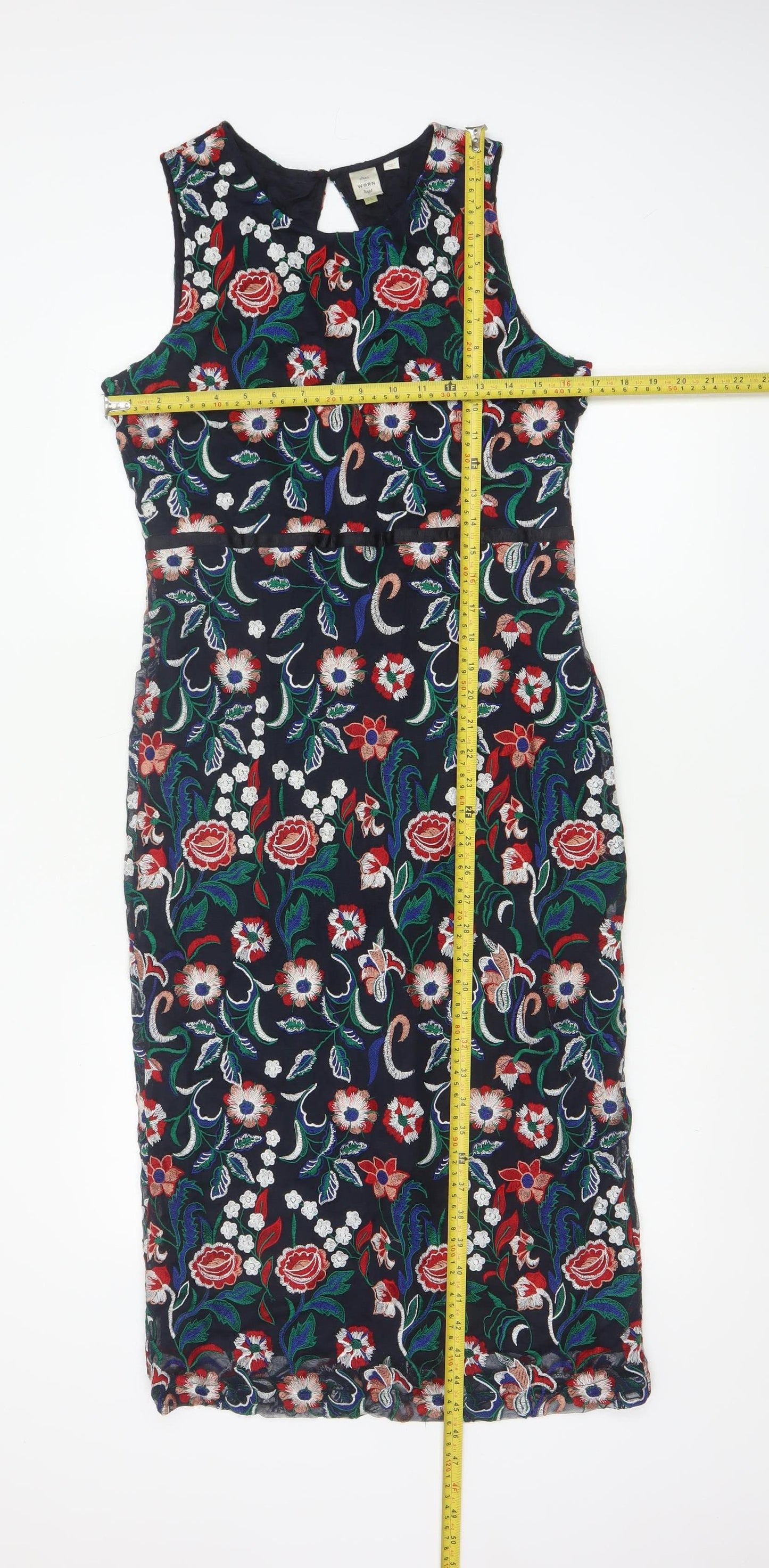 Seen Worn Kept Women's Multicoloured Floral Embroidered Sheath Dress Size 12