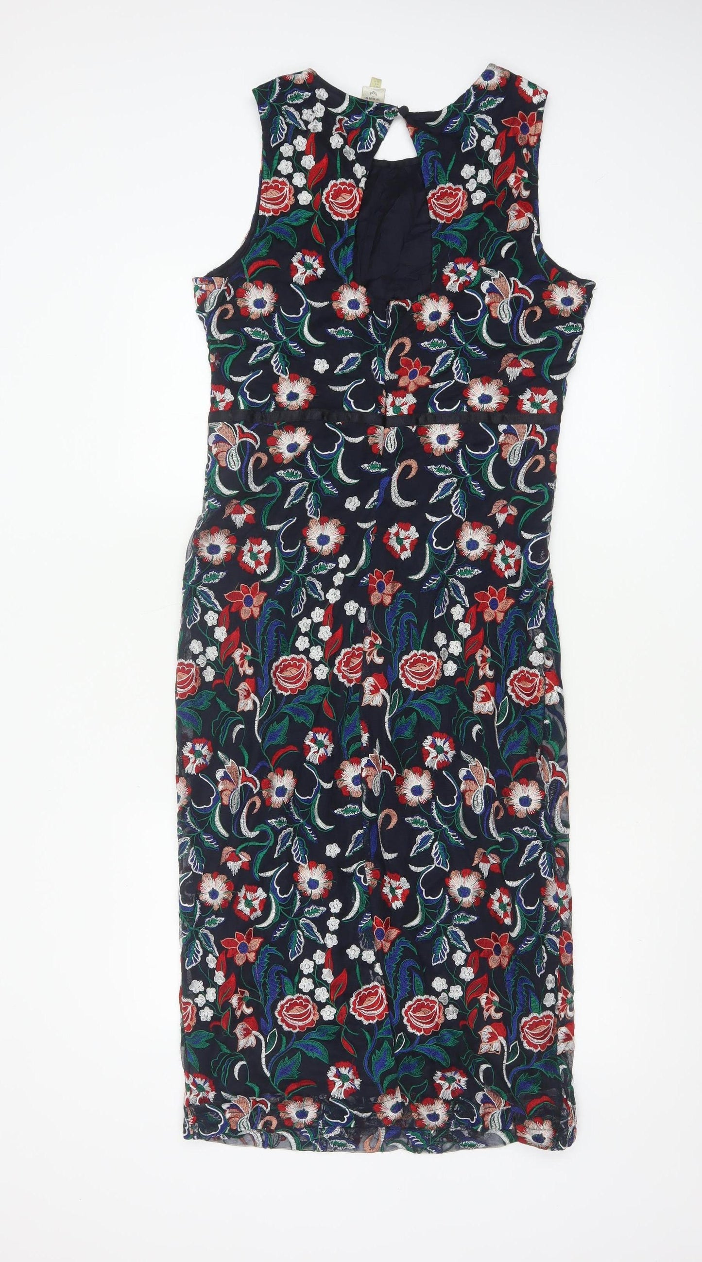 Seen Worn Kept Women's Multicoloured Floral Embroidered Sheath Dress Size 12