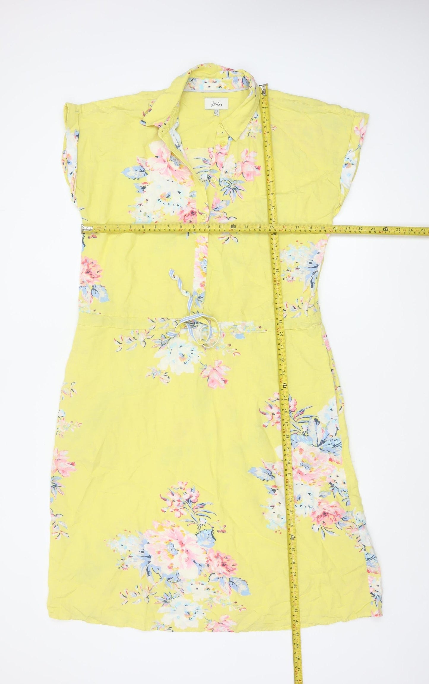 Joules Women's Yellow Floral Shirt Dress Size 10 Linen Blend