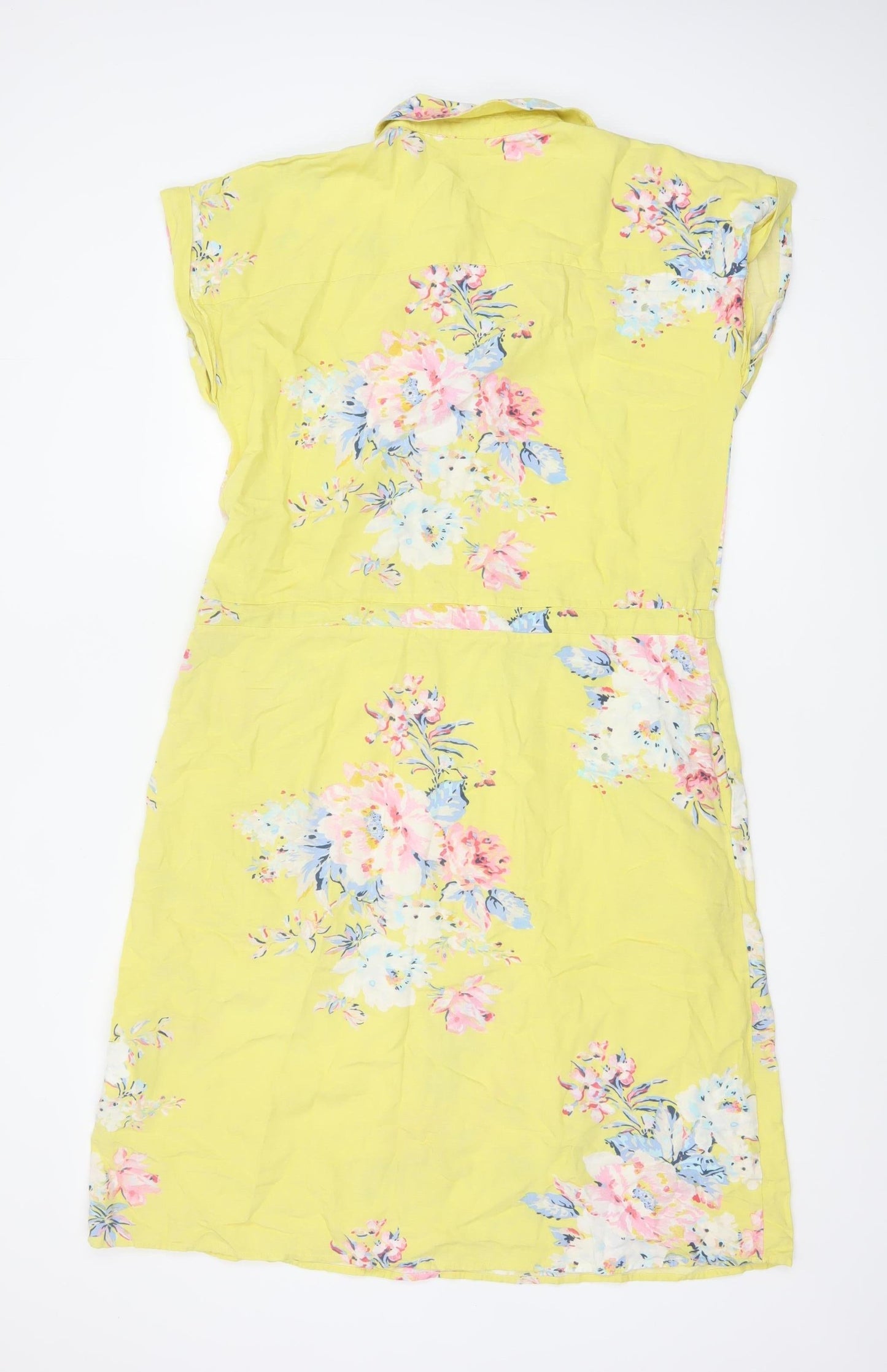 Joules Women's Yellow Floral Shirt Dress Size 10 Linen Blend