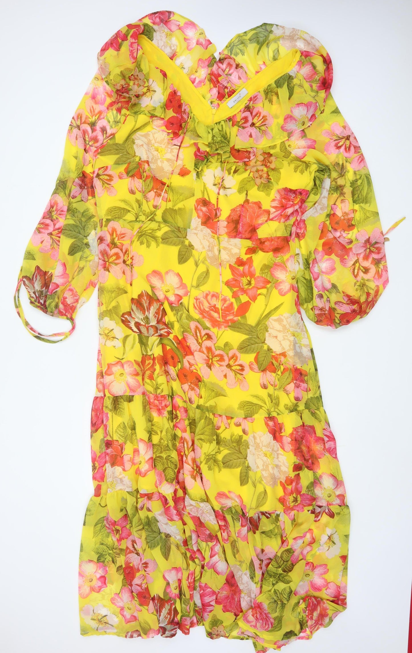 Marks and Spencer Womens Yellow Floral Chiffon Midi Dress Size 18
