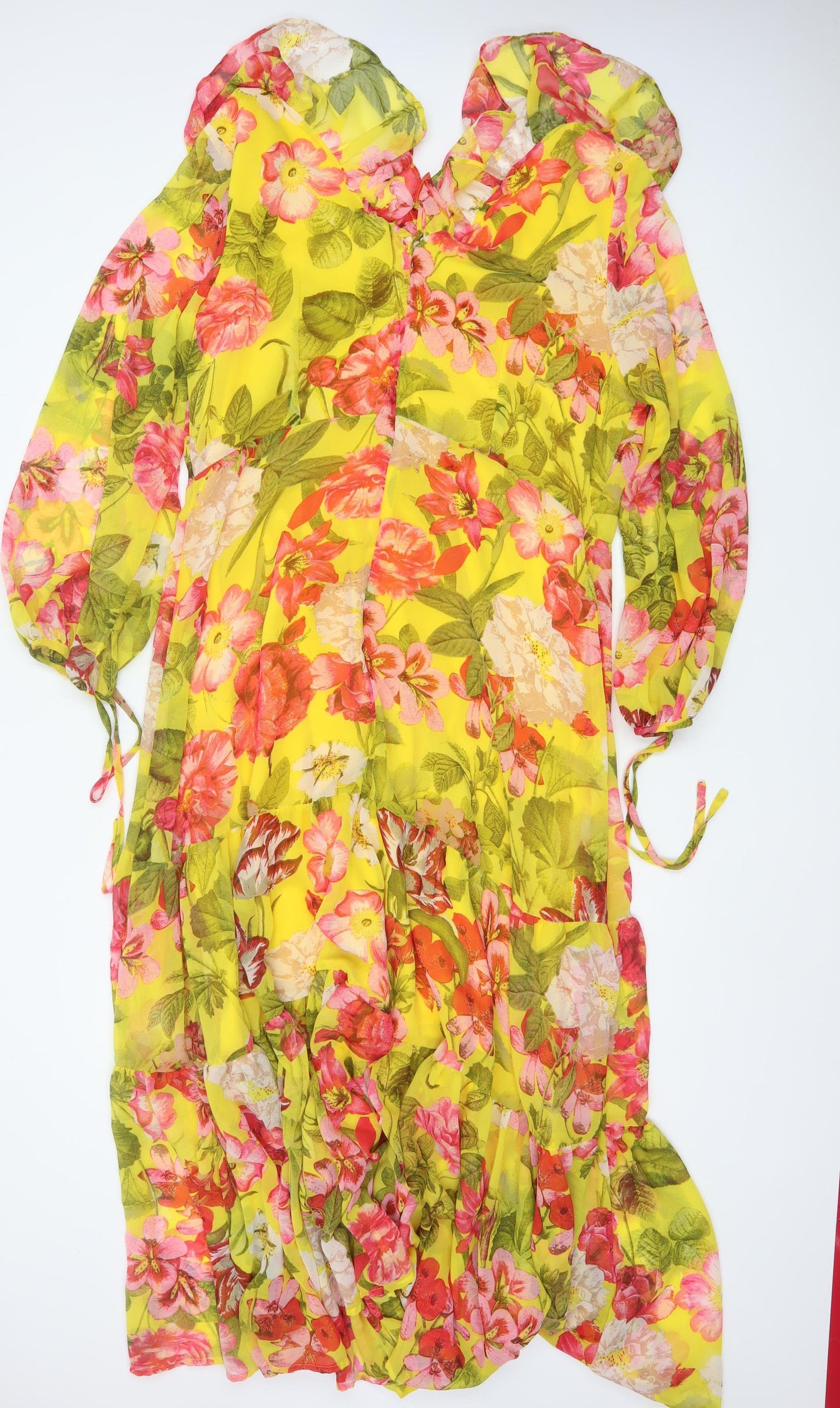 Marks and Spencer Womens Yellow Floral Chiffon Midi Dress Size 18