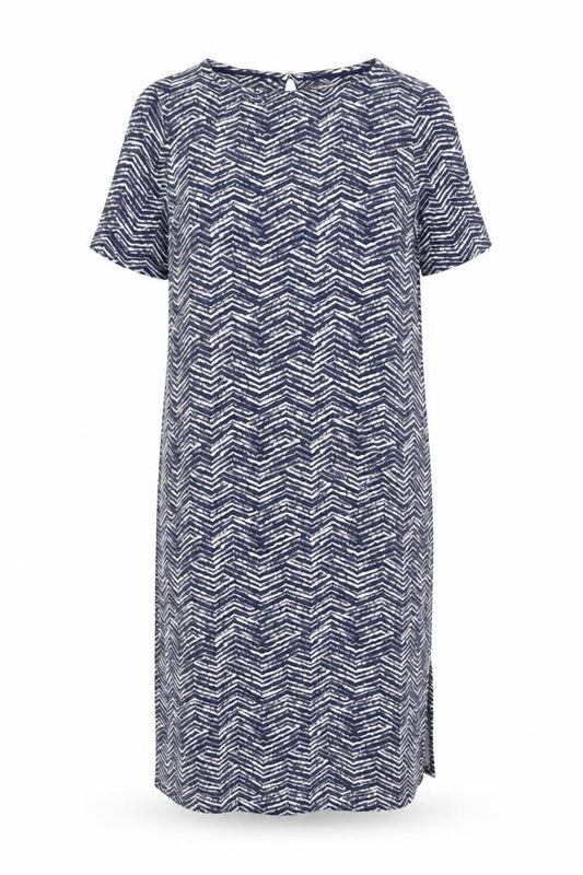 Dash Women's Blue Chevron Shift Dress Size 16 Short Sleeve Knee Length