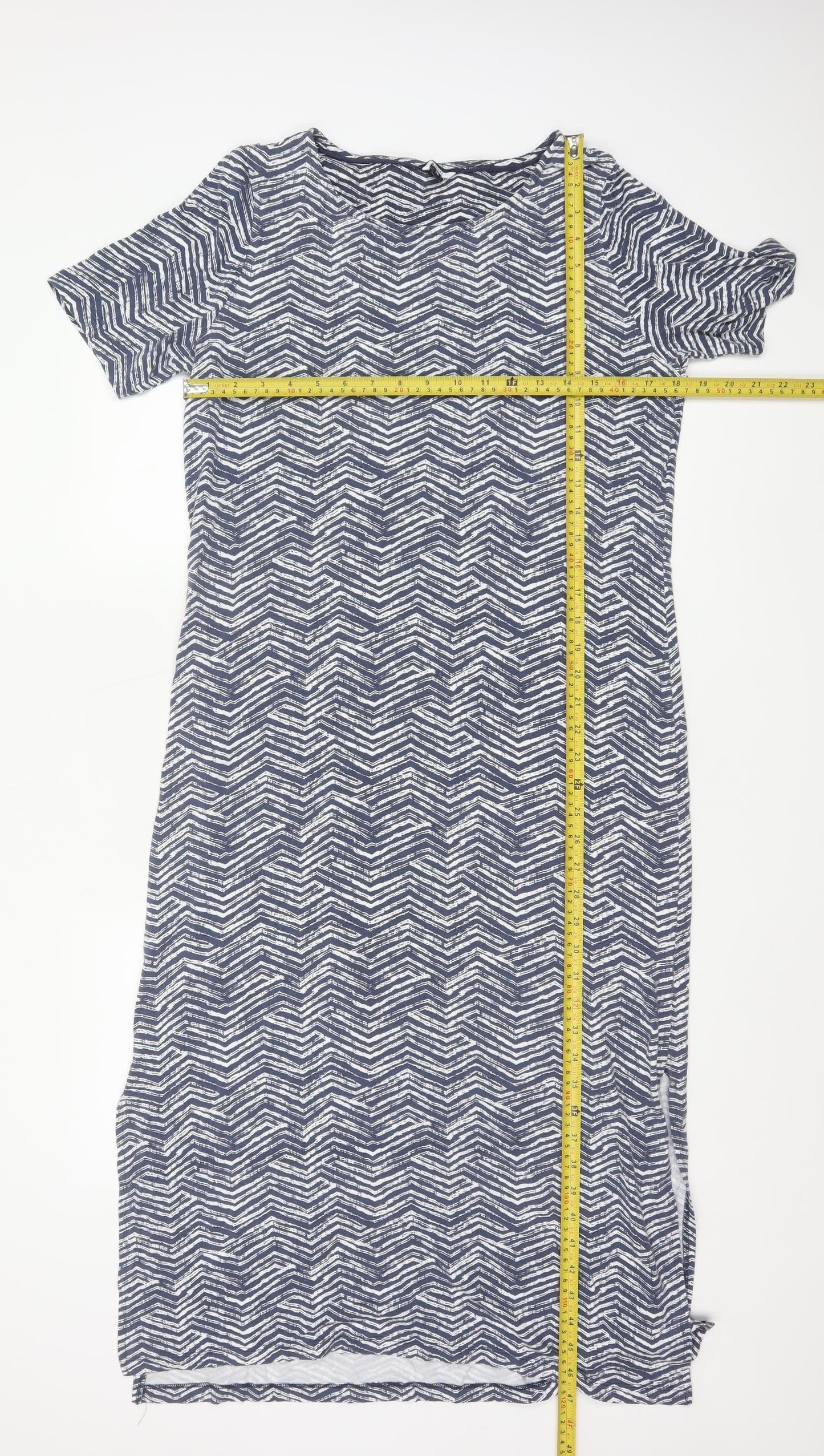 DASH Women's Blue Chevron Shift Dress Size 16 Short Sleeve Knee Length
