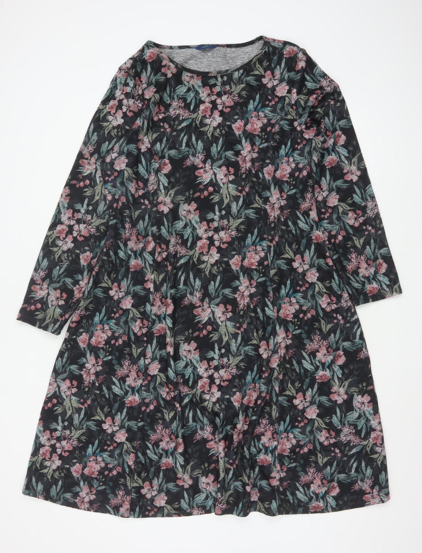Cotton Traders Women’s Black Floral A-Line Jersey Dress Size 20