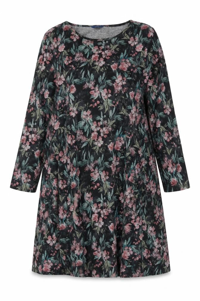 Cotton Traders Women’s Black Floral A-Line Jersey Dress Size 20
