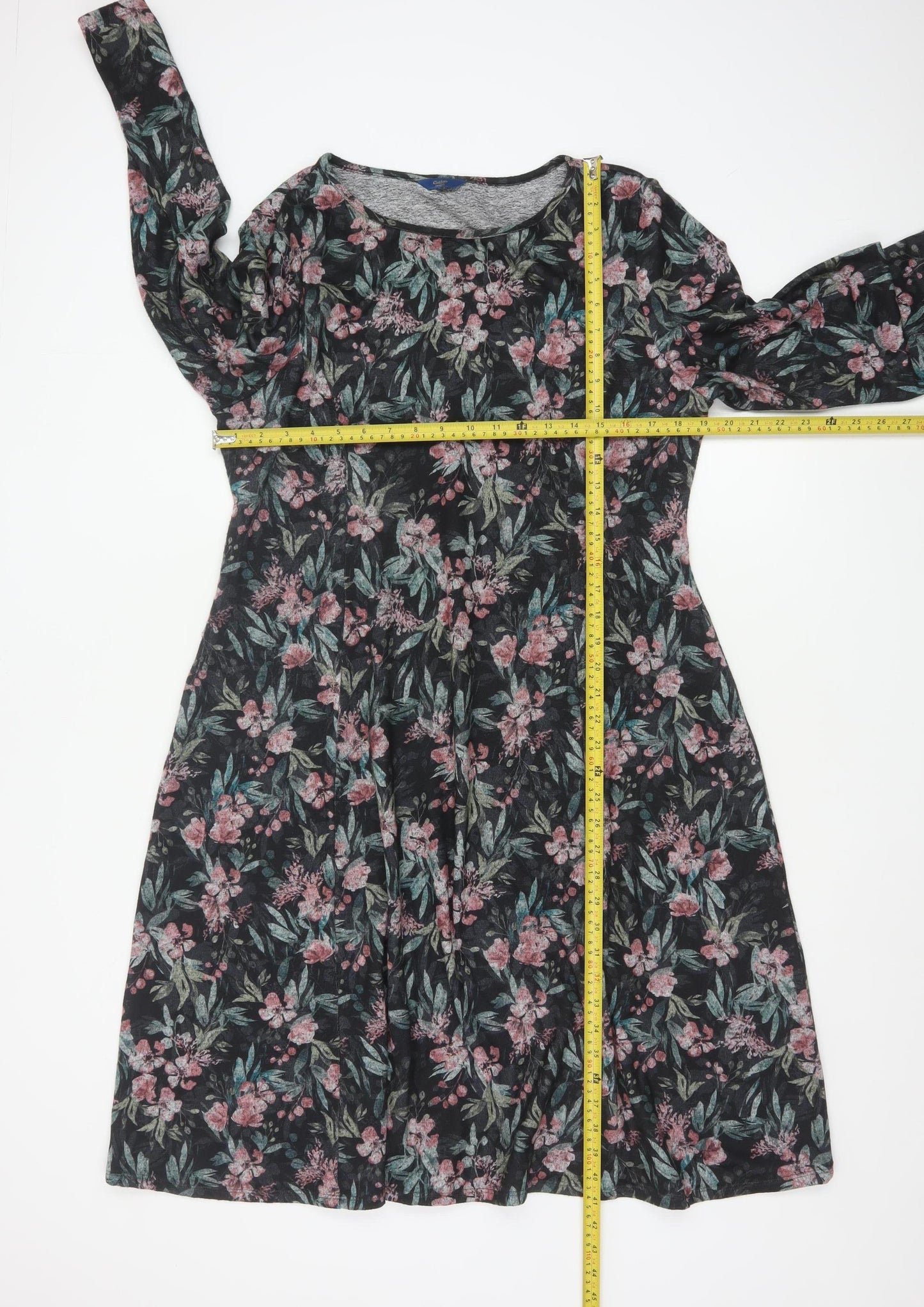 Cotton Traders Women’s Black Floral A-Line Jersey Dress Size 20
