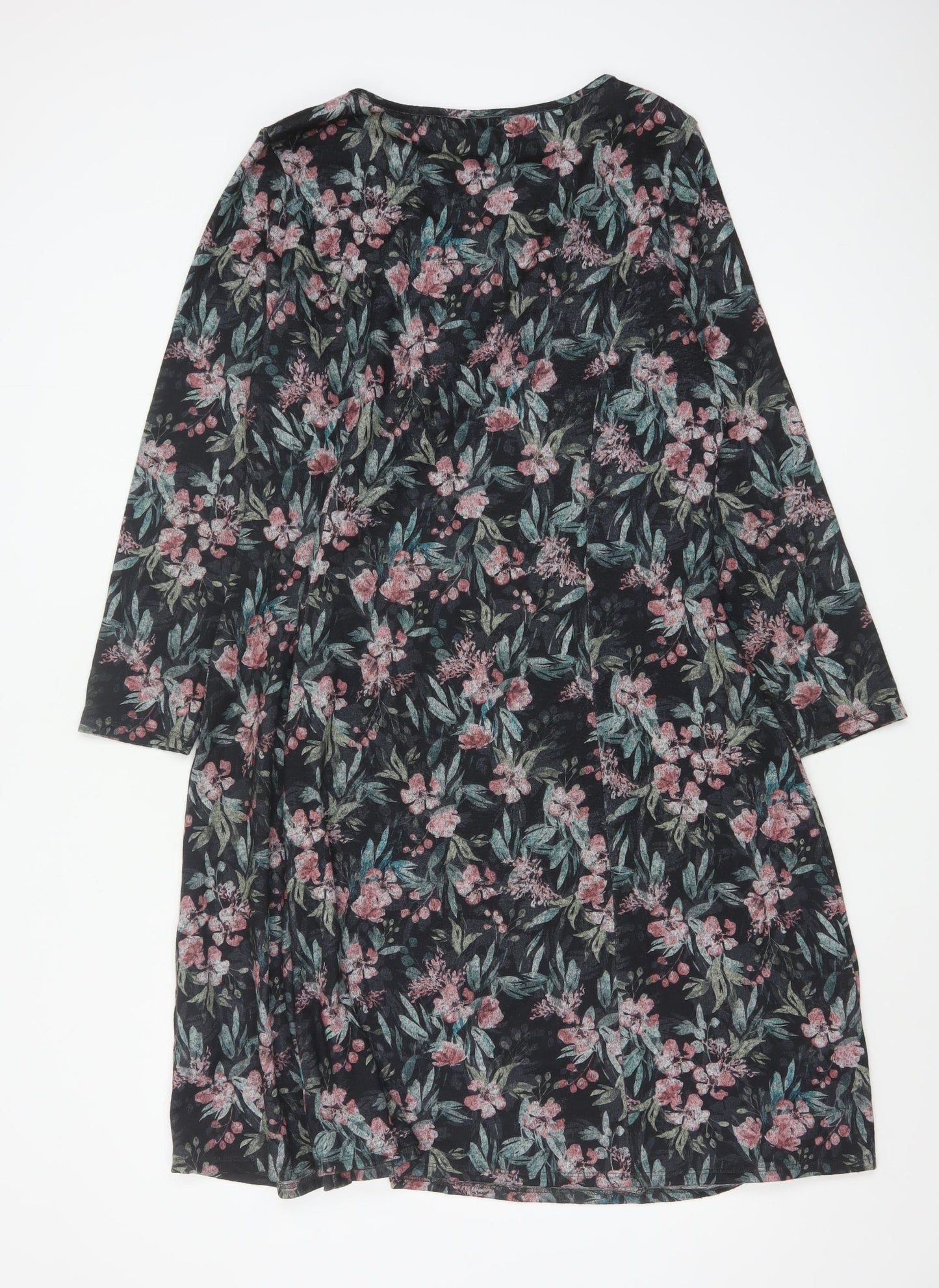 Cotton Traders Women’s Black Floral A-Line Jersey Dress Size 20