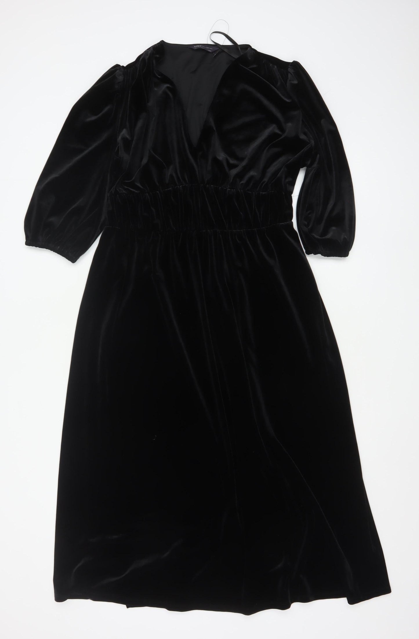 Marks and Spencer Women's Black Velvet Midi Fit & Flare Dress Size 12
