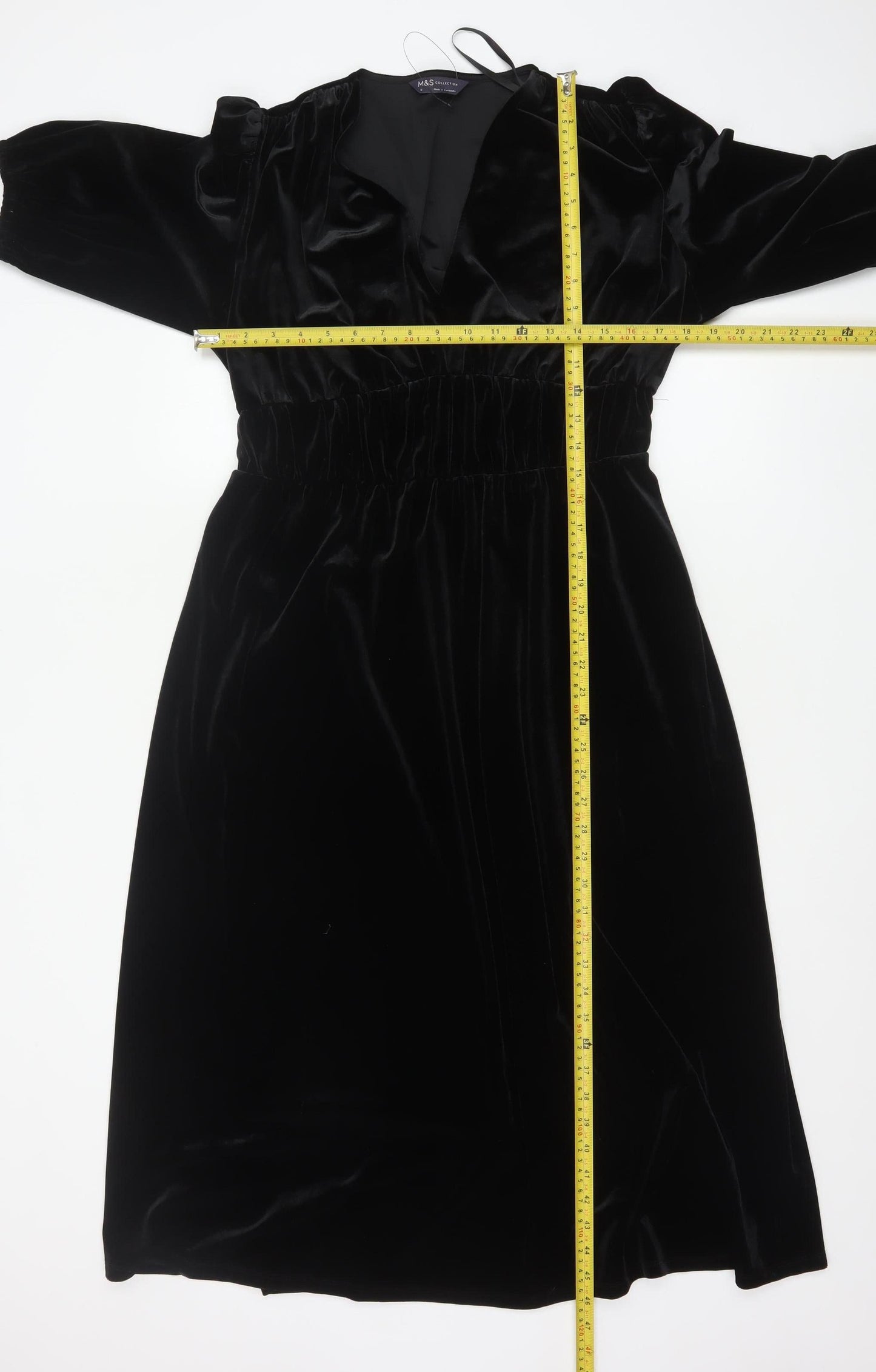Marks and Spencer Women's Black Velvet Midi Fit & Flare Dress Size 12