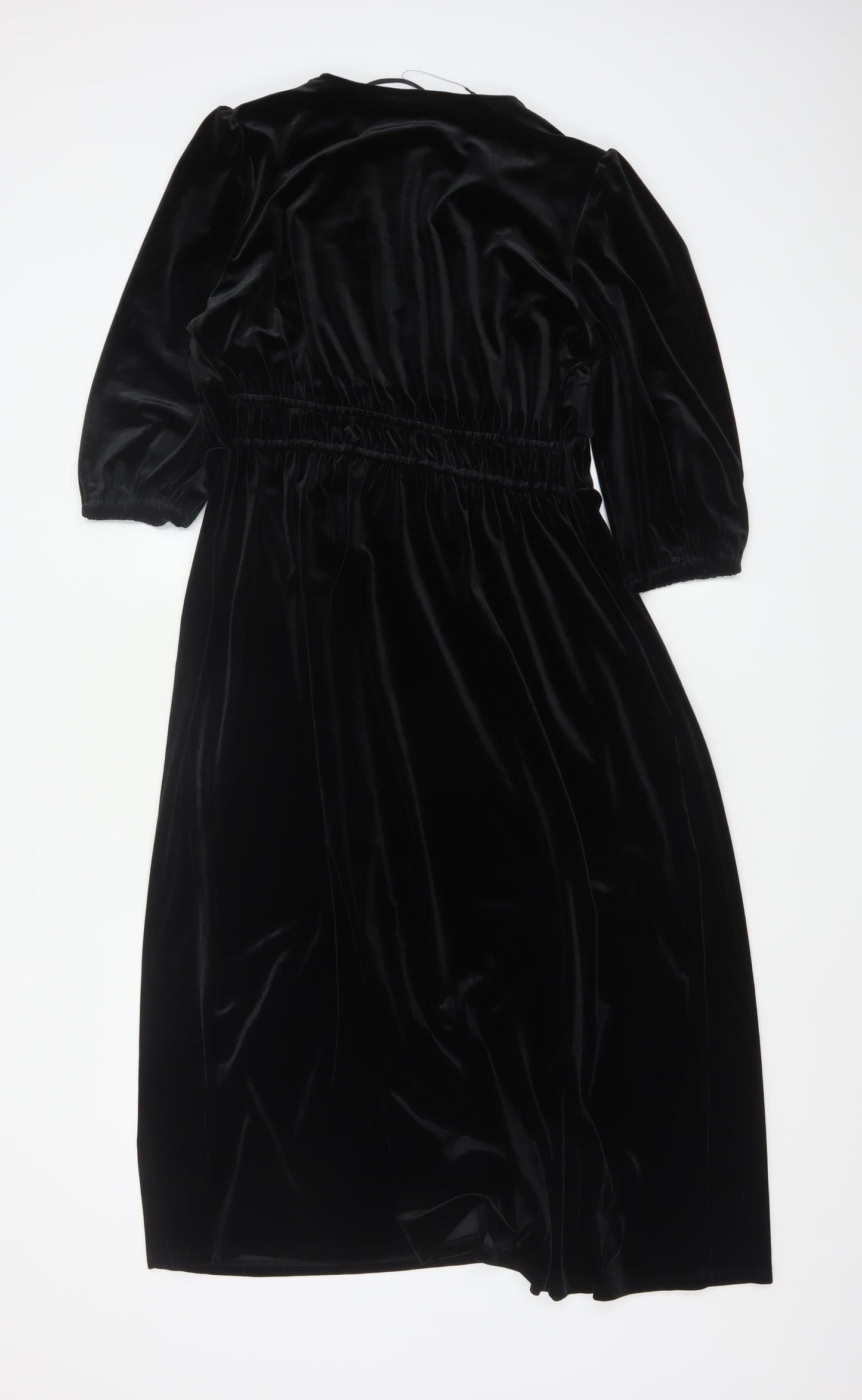 Marks and Spencer Women's Black Velvet Midi Fit & Flare Dress Size 12