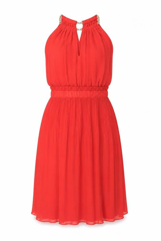 Michael Kors Women's Red Halter Fit & Flare Sleeveless Dress M