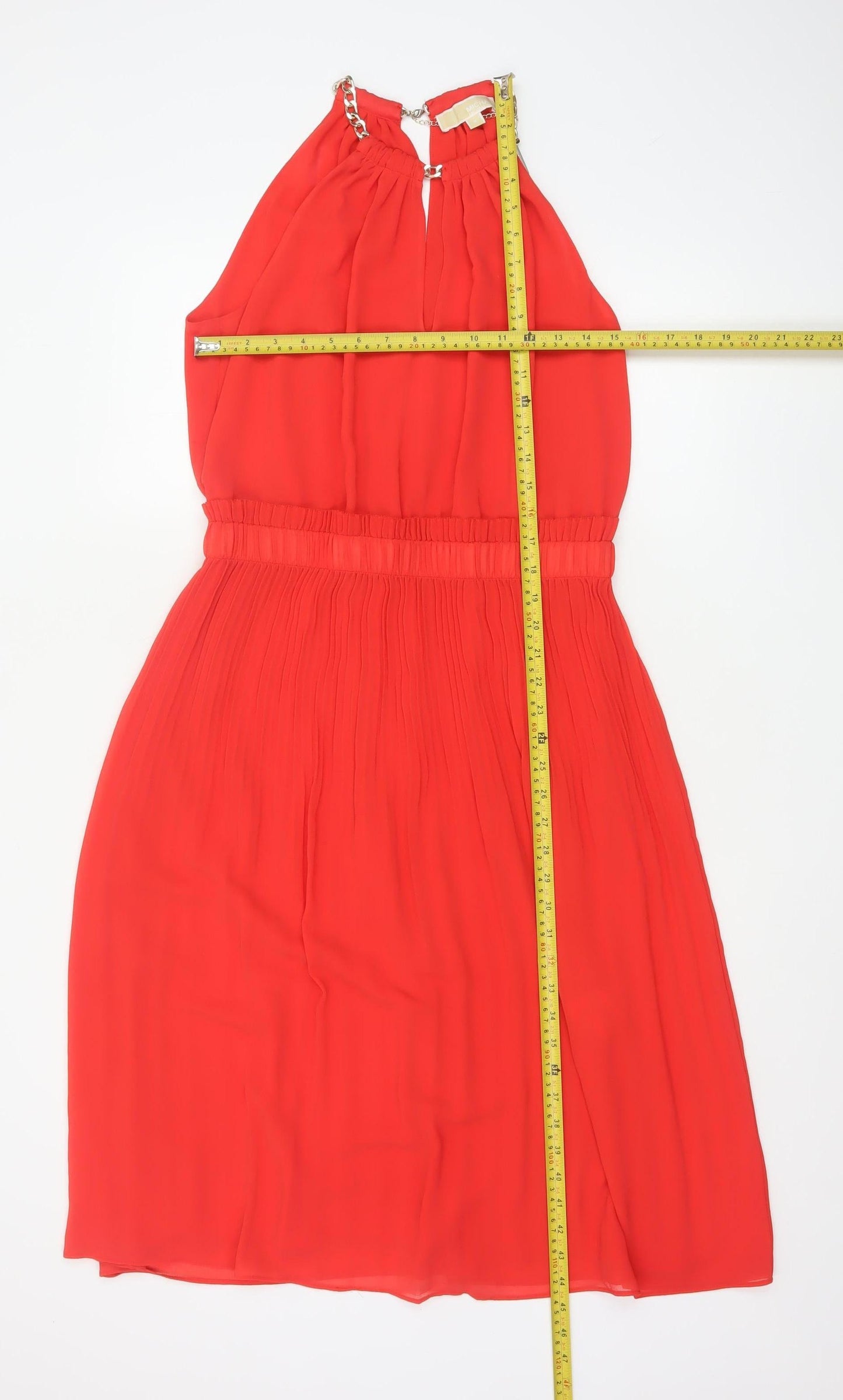 Michael Kors Women's Red Halter Fit & Flare Sleeveless Dress M