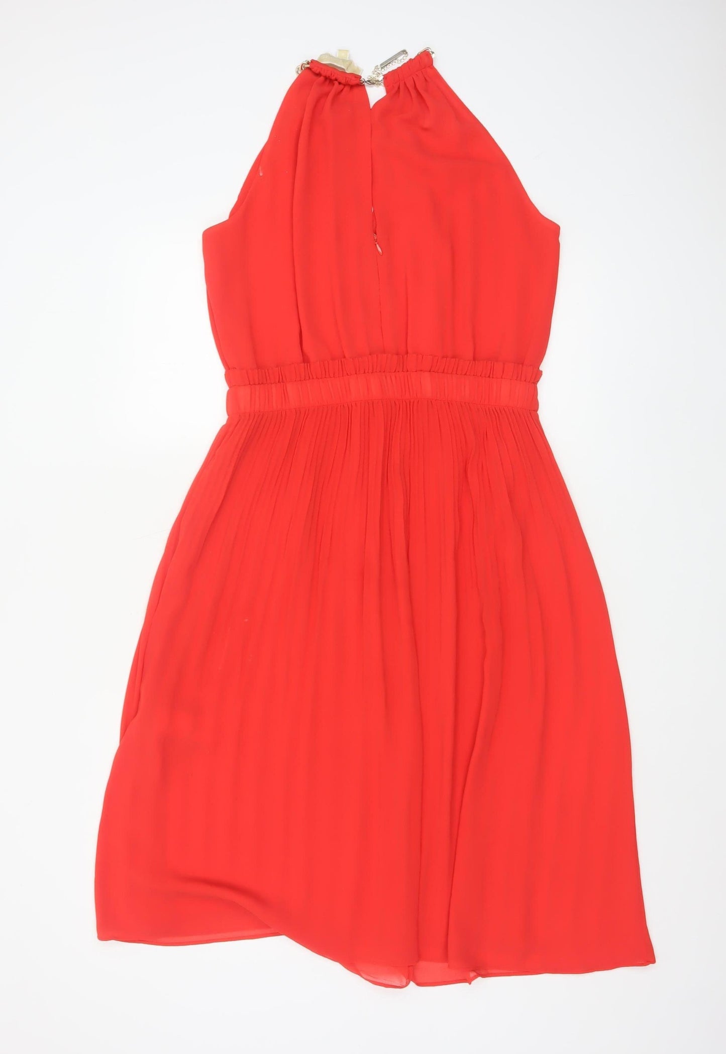 Michael Kors Women's Red Halter Fit & Flare Sleeveless Dress M