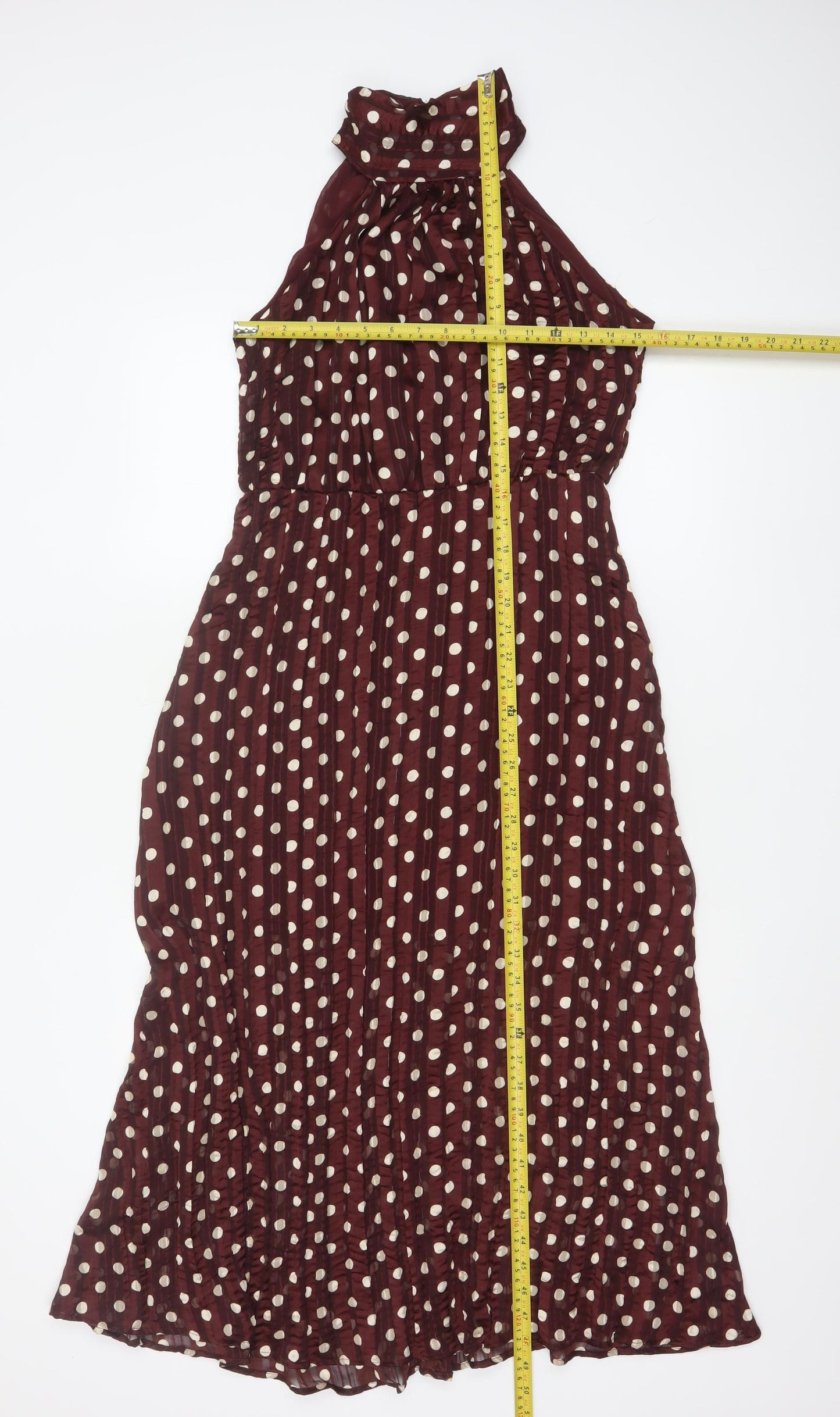 Zara Women Brown Polka Dot Halter Midi Dress S