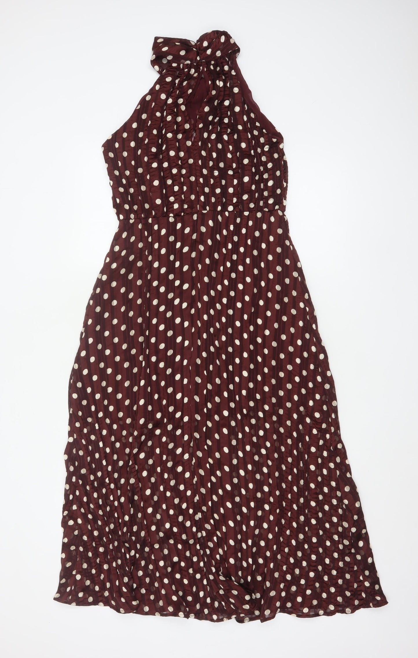 Zara Women Brown Polka Dot Halter Midi Dress S