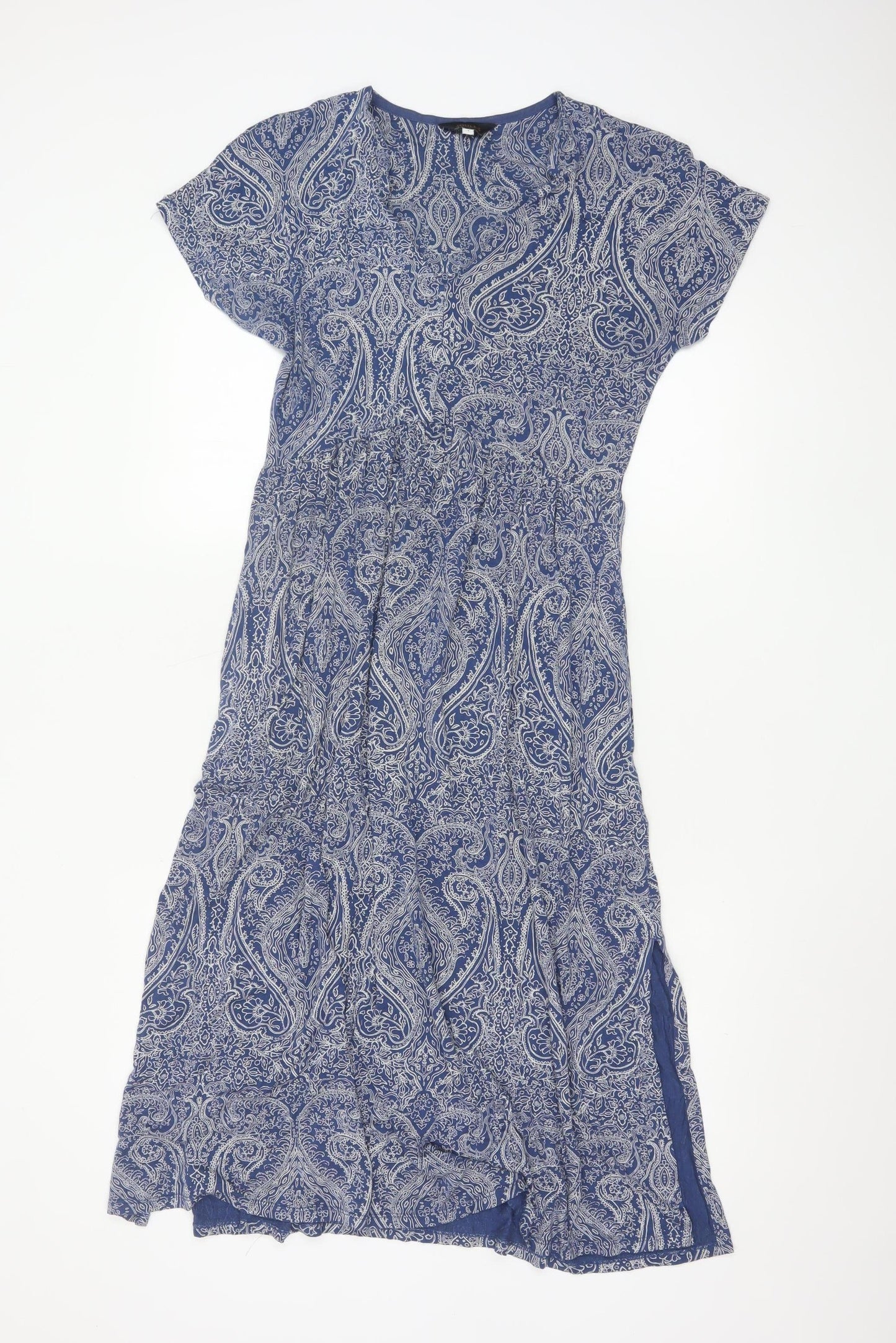 Joules Women Blue Paisley Midi Fit & Flare V-Neck Dress Size S