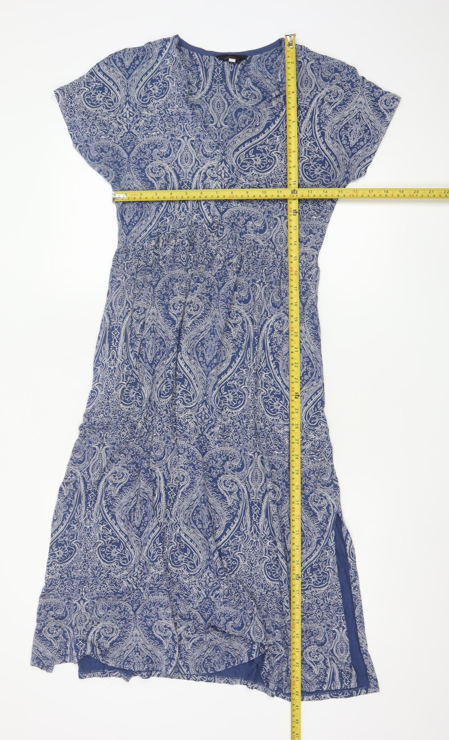Joules Women Blue Paisley Midi Fit & Flare V-Neck Dress Size S