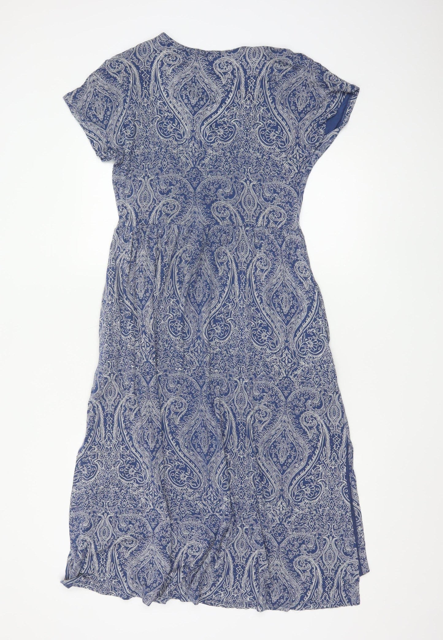Joules Women Blue Paisley Midi Fit & Flare V-Neck Dress Size S