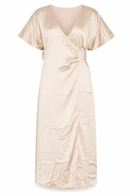H&M Women’s Beige Midi Wrap Dress Short Sleeve V-Neck XS