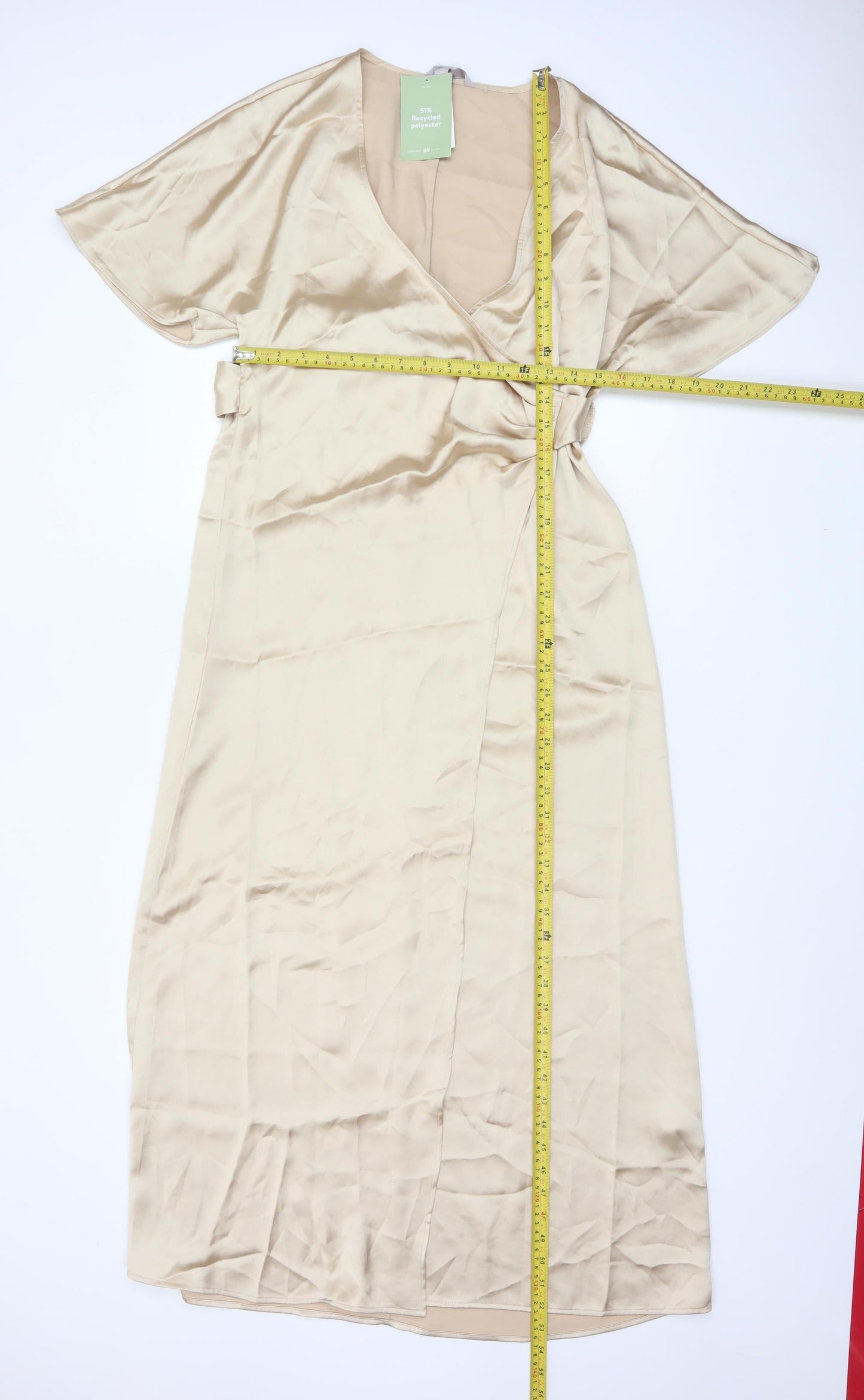 H&M Women’s Beige Midi Wrap Dress Short Sleeve V-Neck XS