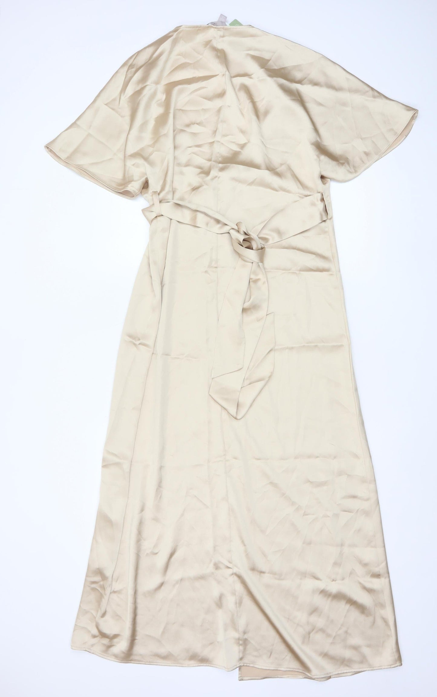 H&M Women’s Beige Midi Wrap Dress Short Sleeve V-Neck XS