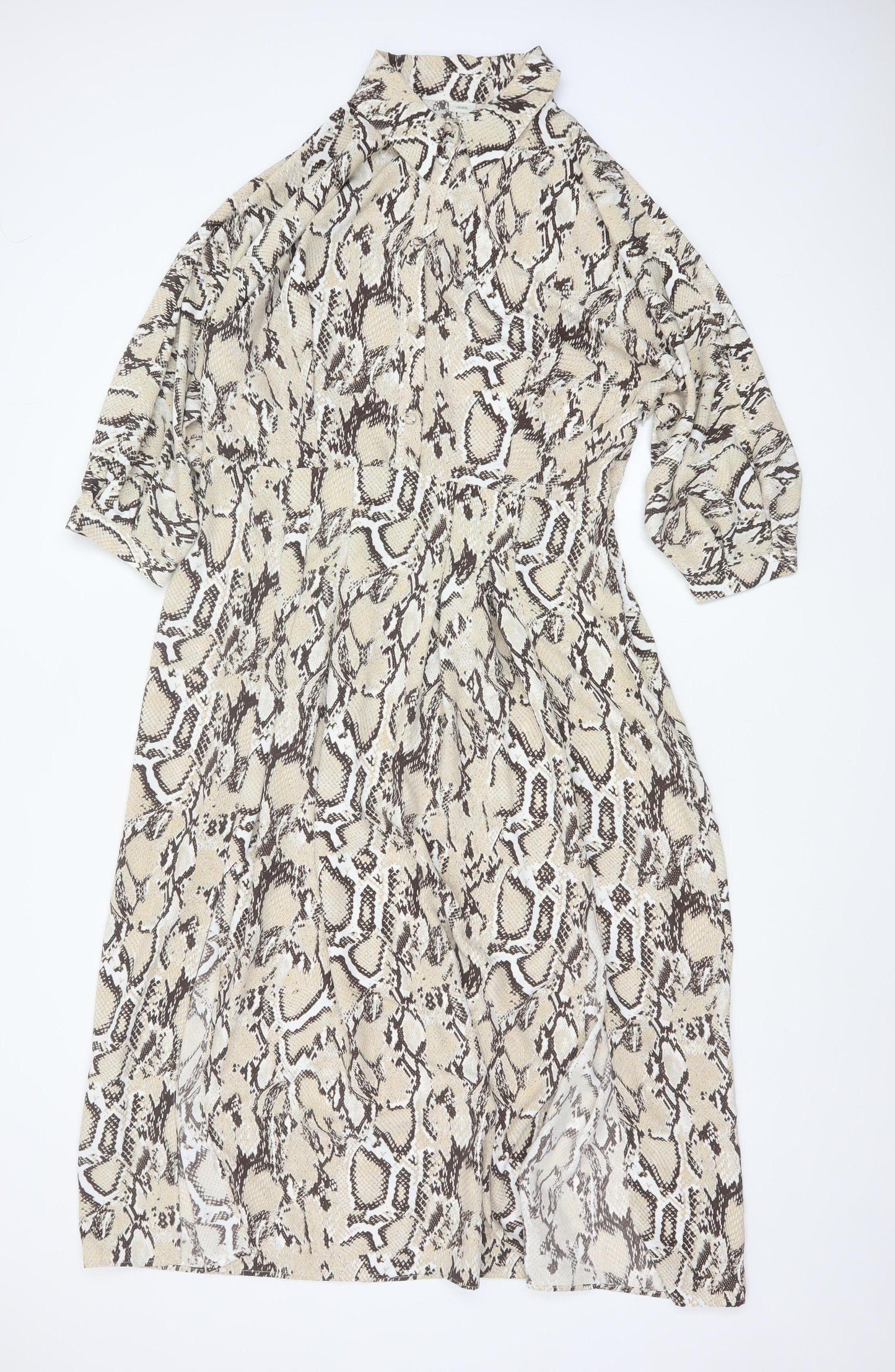 River Island Women’s Beige Animal Print Collared Midi Shirt Dress Size 16