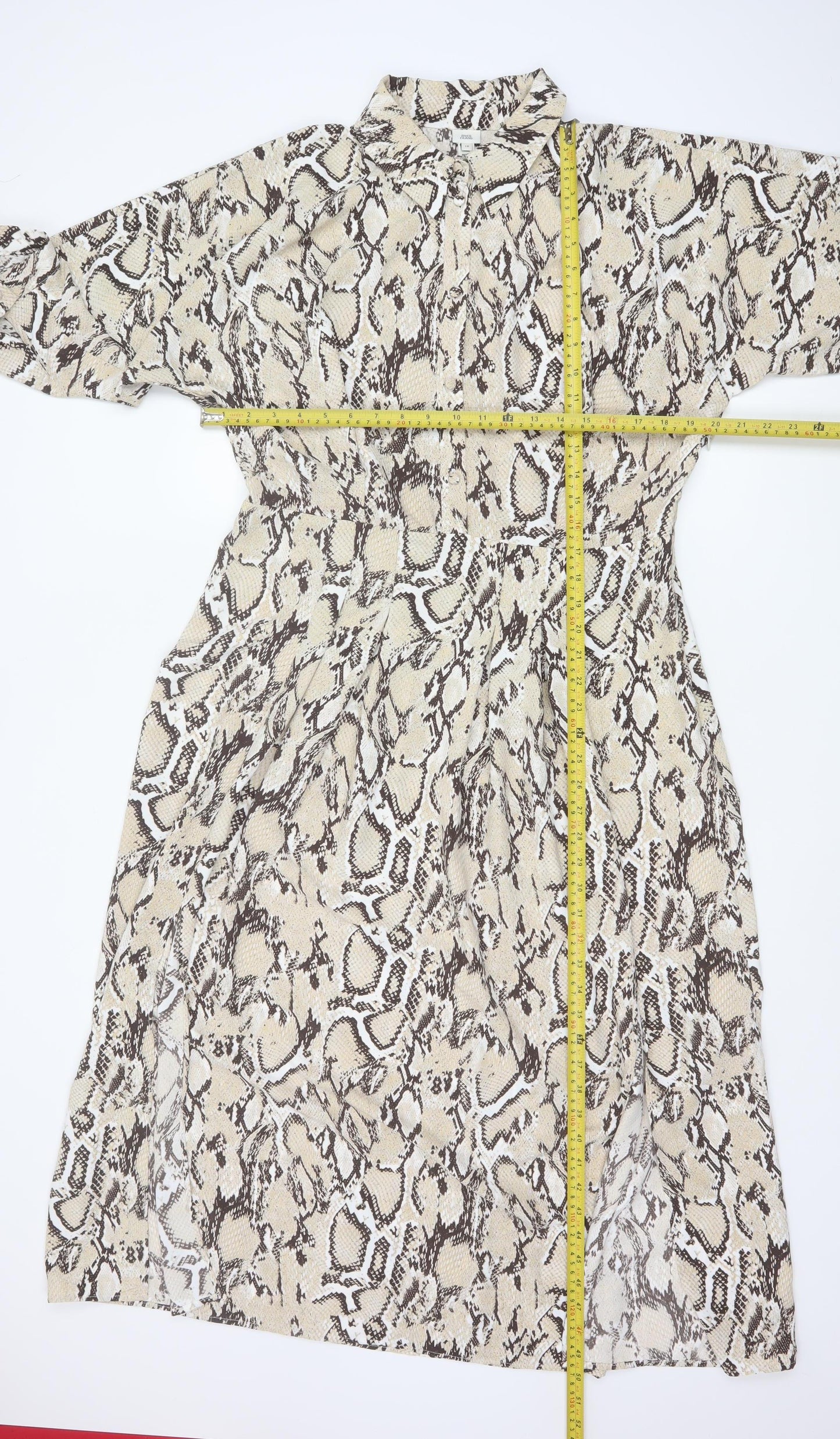 River Island Women’s Beige Animal Print Collared Midi Shirt Dress Size 16