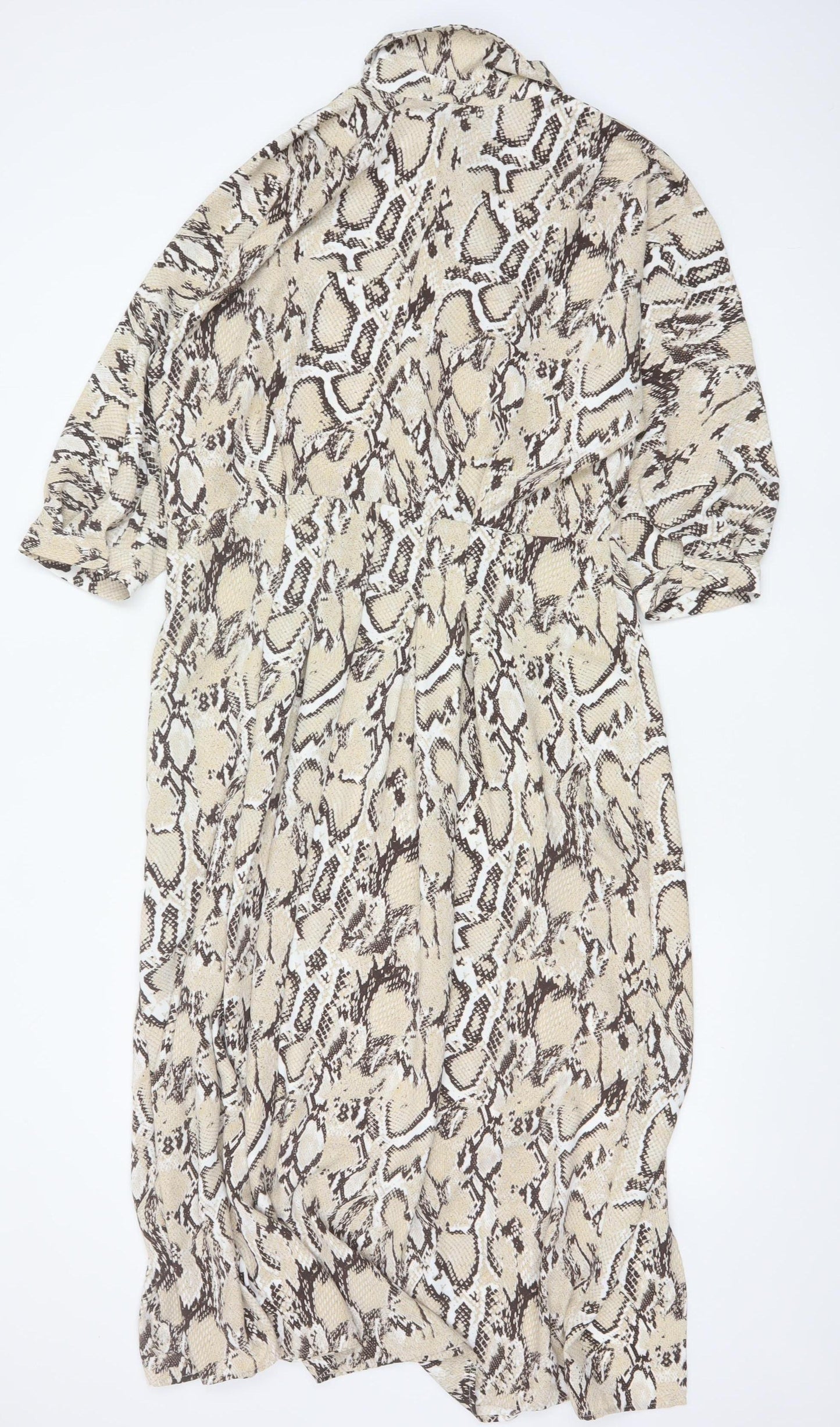 River Island Women’s Beige Animal Print Collared Midi Shirt Dress Size 16