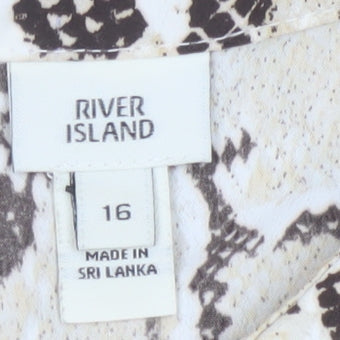 River Island Women’s Beige Animal Print Collared Midi Shirt Dress Size 16